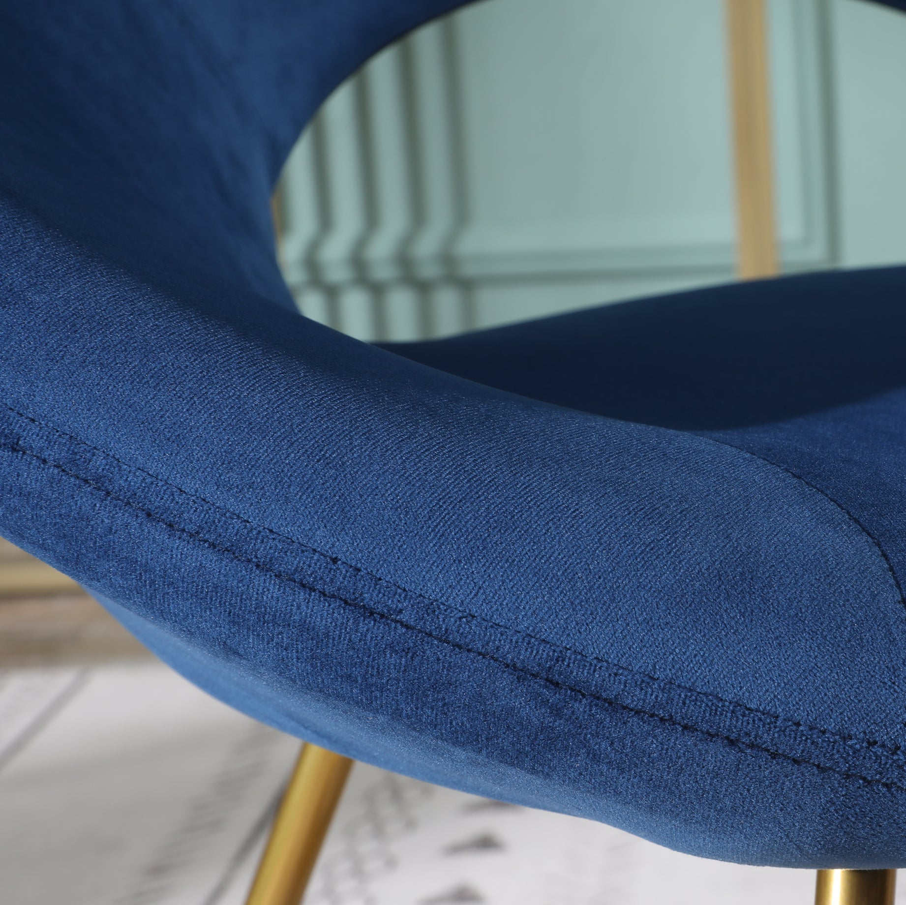 Roundhill Furniture Slatina Silky Velvet Upholstered Accent Chair - Blue Velvet with Gold Tone Metal Base for Living Room, Bedroom & Office Decor