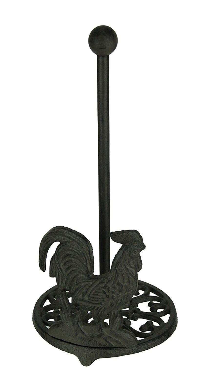 Slirr Cast Iron Standing Rooster Paper Towel Holder - Wall Mount & Countertop Towel Dispenser for Kitchen, Bathroom, or Farmhouse Decor