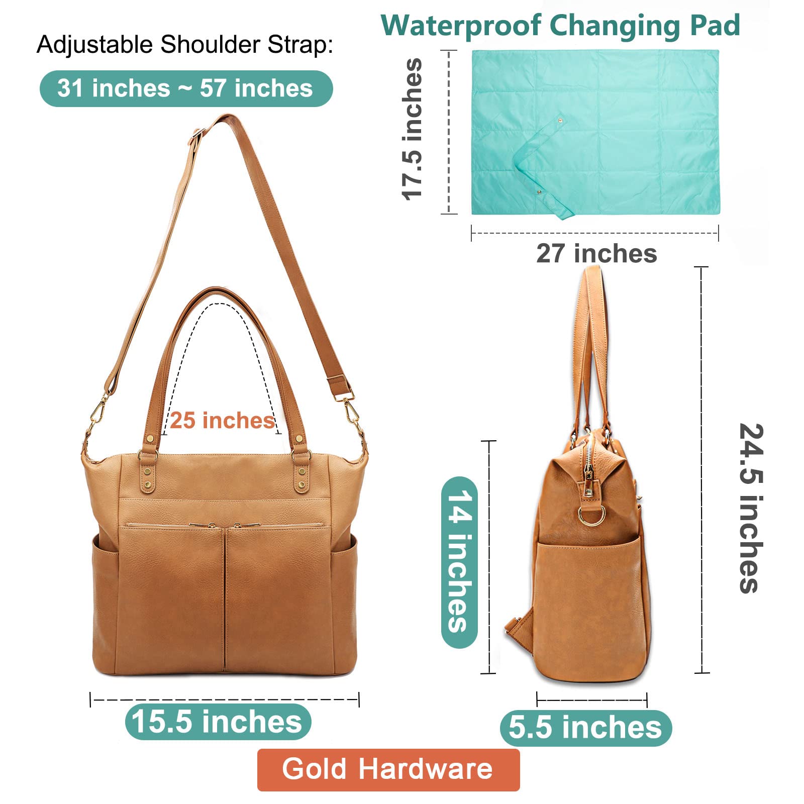 Premium MOMINSIDE Diaper Bag Tote with 14 Pockets & 4 Insulated Pockets - Large Unisex Baby Changing Station Backpack for Parents - Perfect for Travel, Daycare & Family Outings (Brown)