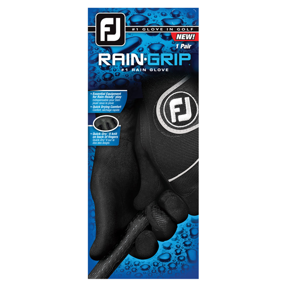 FootJoy RainGrip Waterproof Golf Gloves for Men - Black - All-Weather Performance for Rainy Day Golfing & Wet Conditions