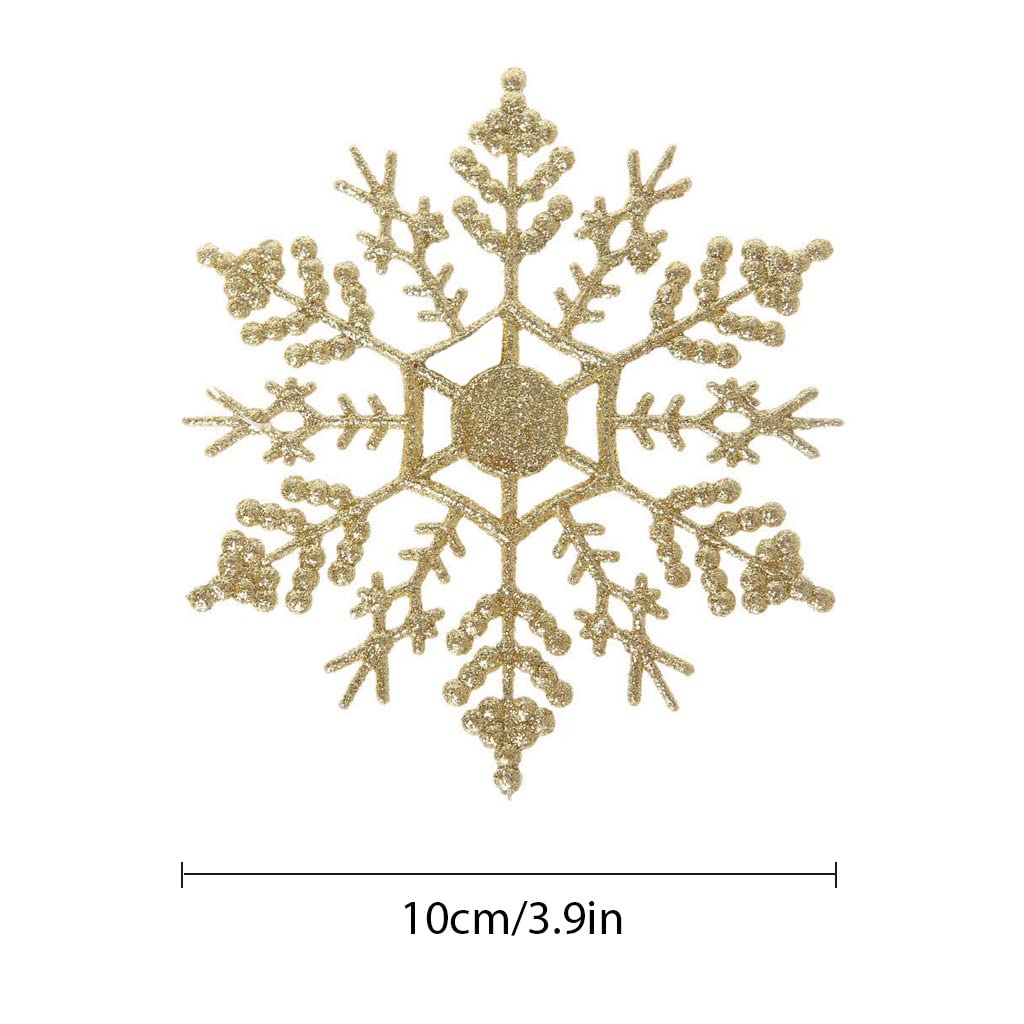 4 Inch Gold Glitter Snowflake Ornaments - 36 PCS Plastic Christmas Tree Decorations for Xmas, Wedding, Party & Home Decor - Perfect for Holiday Decorating, Gift Giving and Festive Celebrations