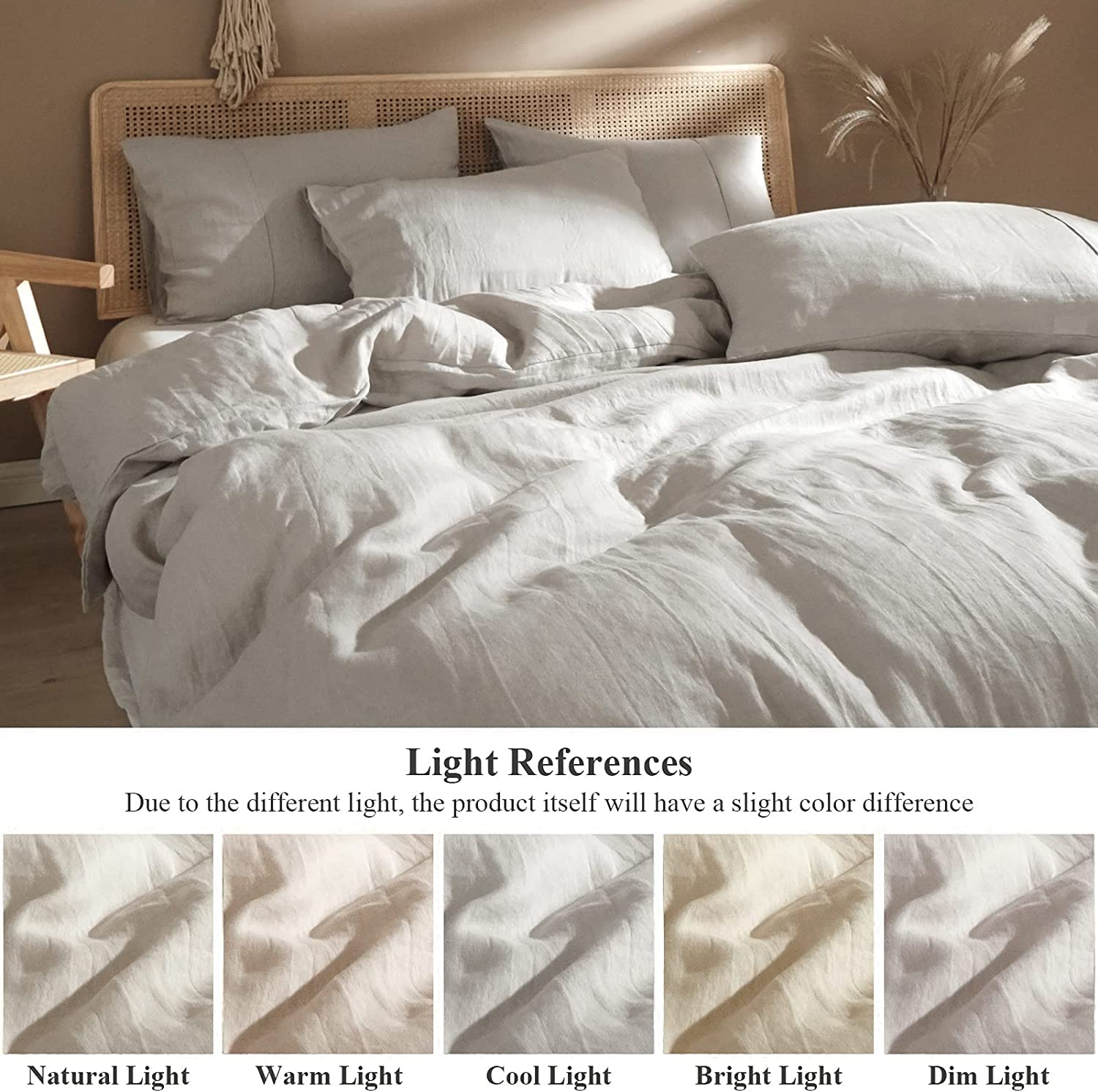 Ivellow 100% Washed French Flax Linen Duvet Cover Set King Size - Soft, Breathable & Cooling Natural Linen Bedding (1 Duvet Cover + 2 Pillowcases) for Luxury Bedroom & Guest Room Decor