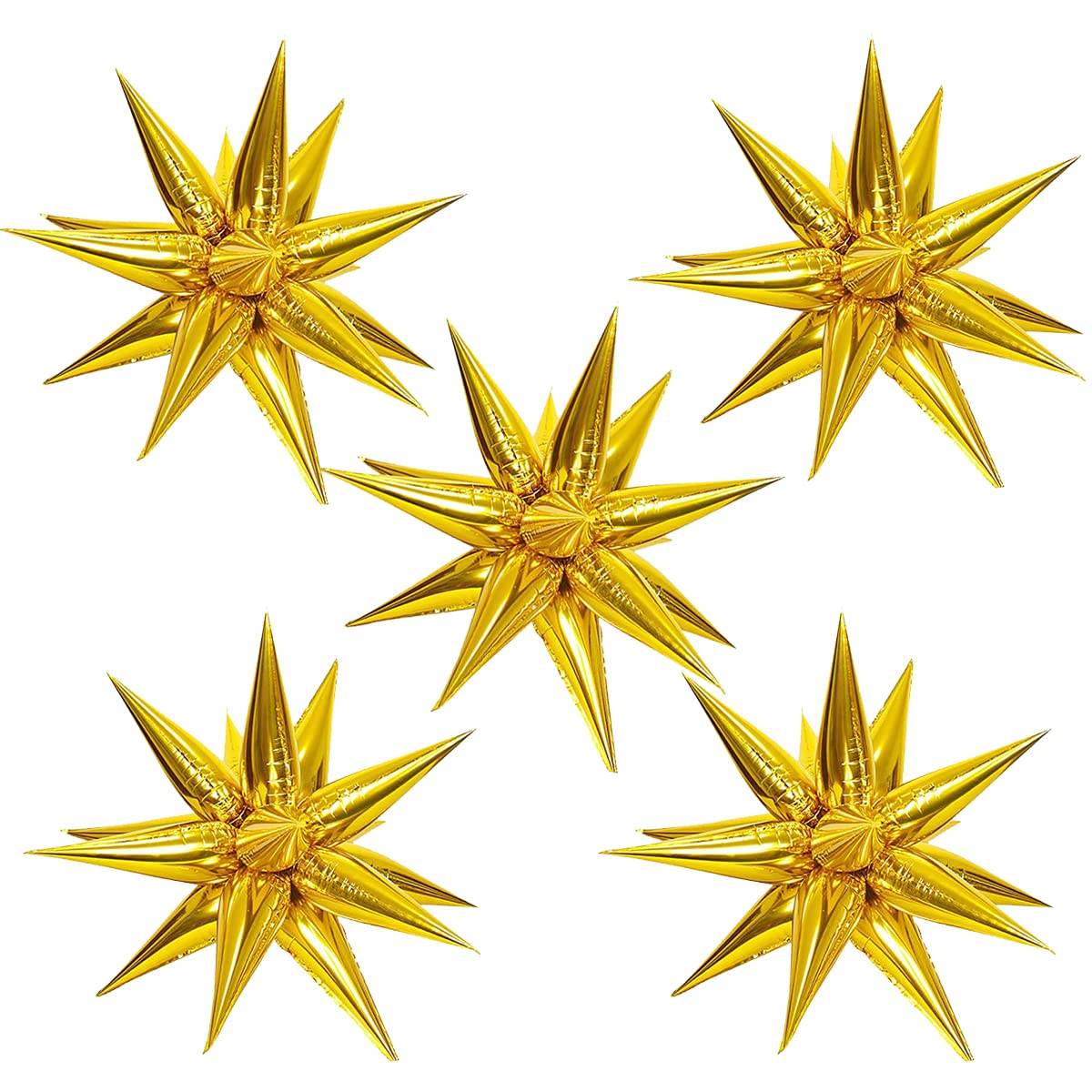 60 Pcs Gold Starburst Cone Balloons - Mylar Star Foil Balloons for Party Decorations - Perfect for Christmas, Birthday, Graduation, Wedding & Anniversary Backdrops - Great for Indoor & Outdoor Celebrations, Photo Booths & Festive Events
