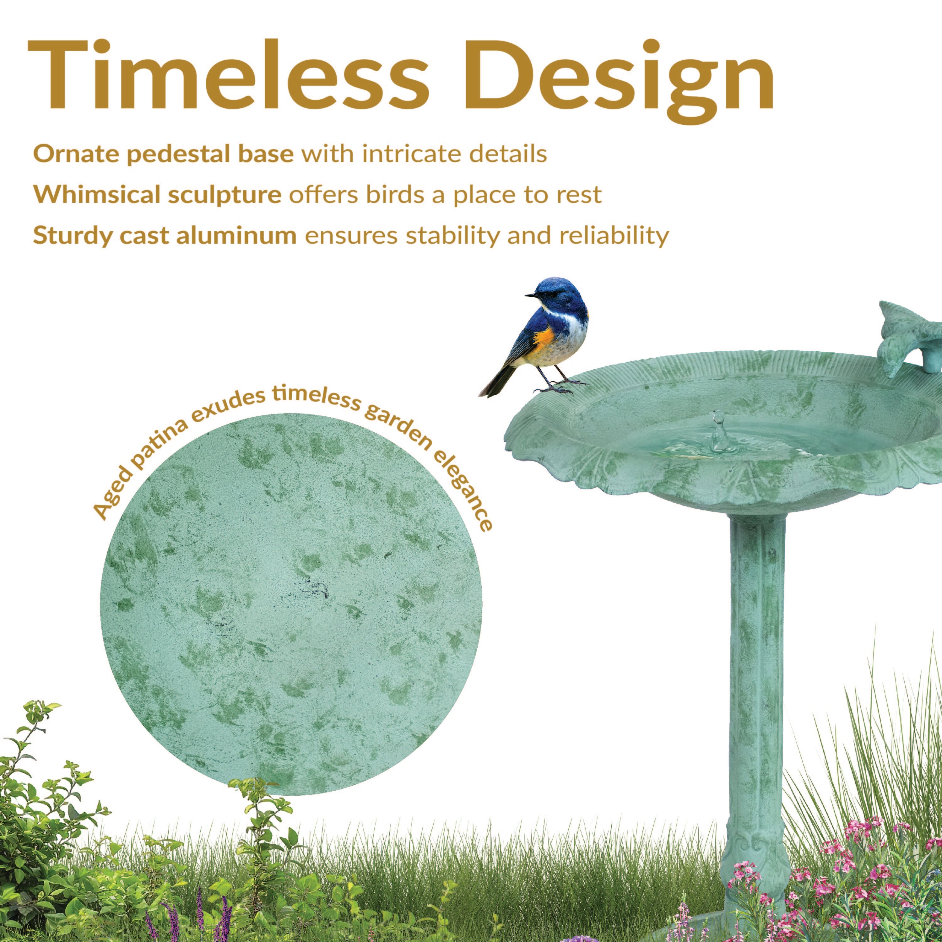 Sunnydaze 22.75 Inch Metal Garden Bird Bath - Outdoor Decorative Birdbath for Patio, Yard & Garden - Attracts Wild Birds for Bird Watching & Nature Lovers