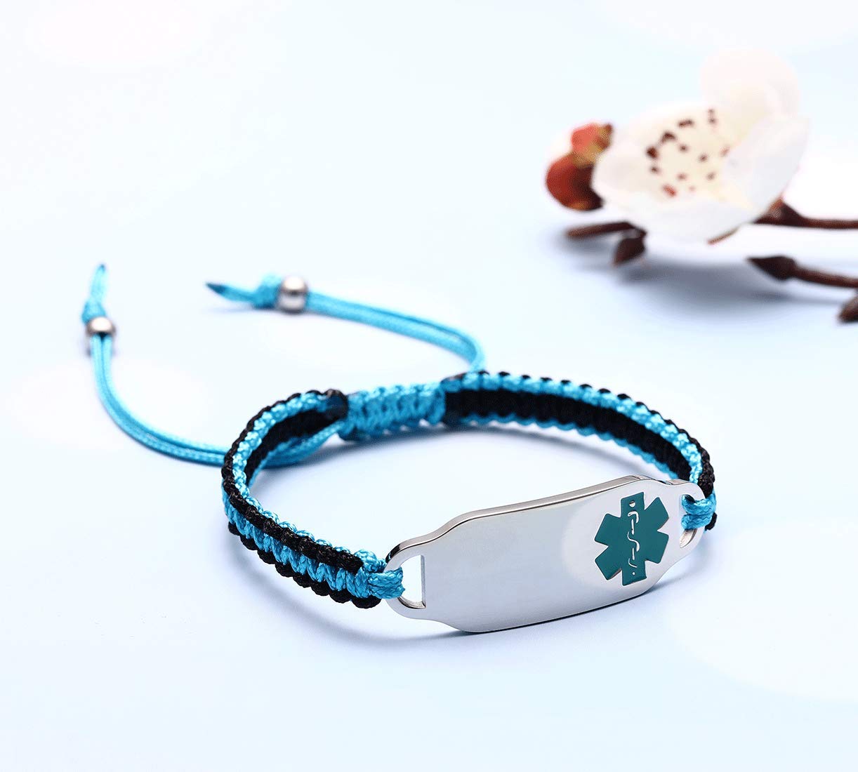 Custom Medical Alert Bracelets for Women - Free Engraving, Adjustable 6.5-8.5 Inch Nylon Braided ID Bracelet - Personalized Handmade Emergency Medical Jewelry - Perfect for Allergies, Diabetes & Daily Safety