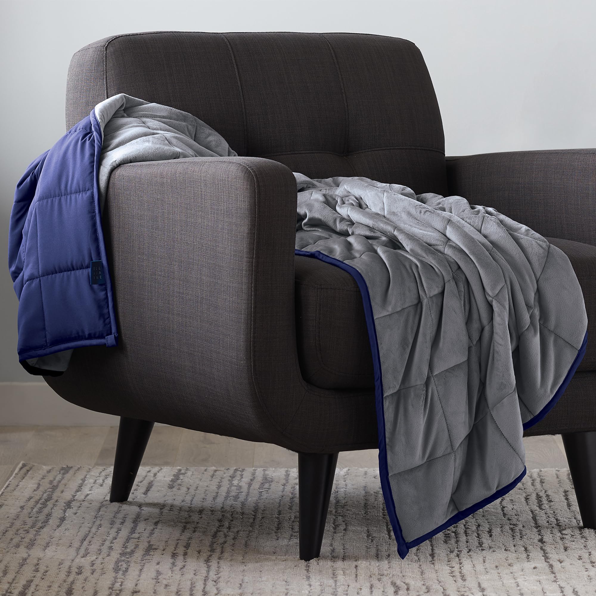 Luxury Reversible Weighted Blanket for Adults - 15lb Heavy Blanket (Queen/King/Twin Size, Navy Blue) - Perfect for Stress Relief, Anxiety & Better Sleep