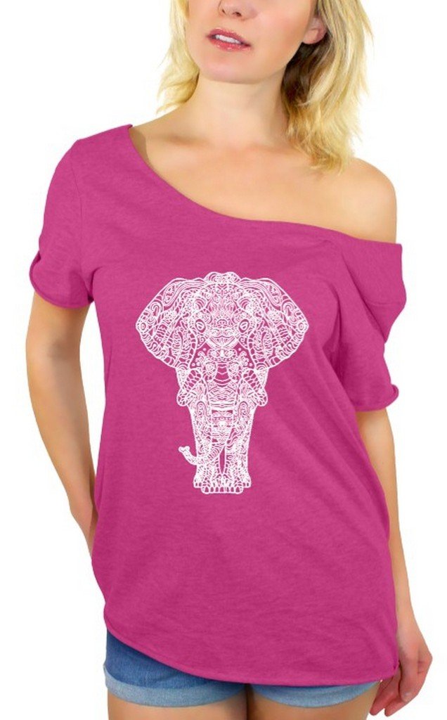 Stylish White Off-Shoulder Elephant Print T-Shirt for Women - Cute Animal Graphic Tee with Free Bookmark Gift - Perfect for Casual Wear, Summer Outfits & Gift Giving