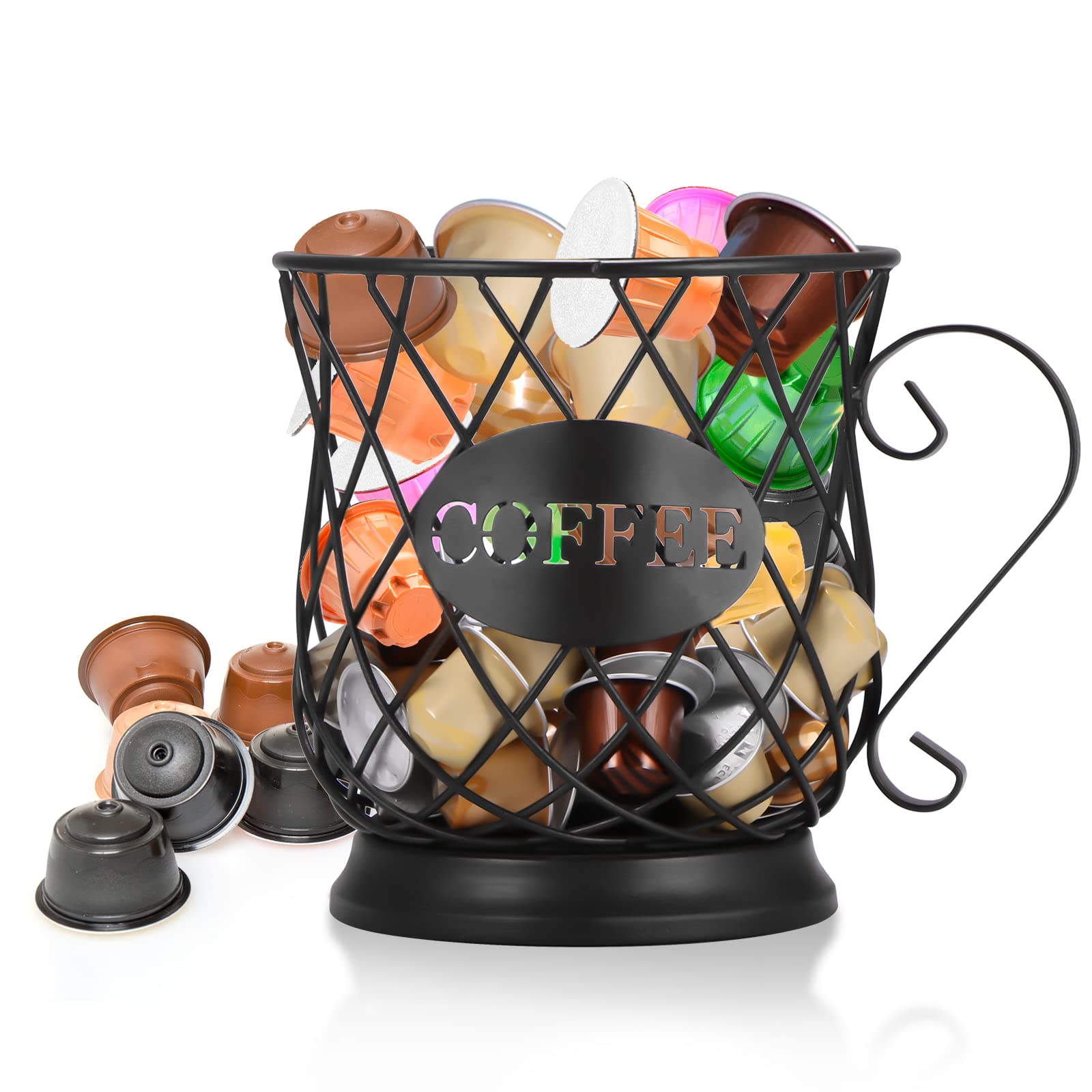 **Black Coffee Pod Holder & Mug Cup Organizer - Coffee Capsule Storage Basket for Keurig, Nespresso - Perfect for Home, Cafe, Hotel & Office Use**