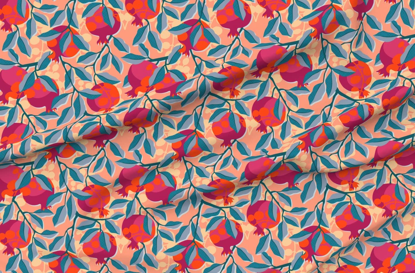 Retro Orange Fruit Printed Velvet Upholstery Fabric by The Yard - Pink Blue Peach Pomegranate Bold Design for Home Decor, Drapes & Apparel | Perfect for Sofas, Curtains & DIY Sewing Projects