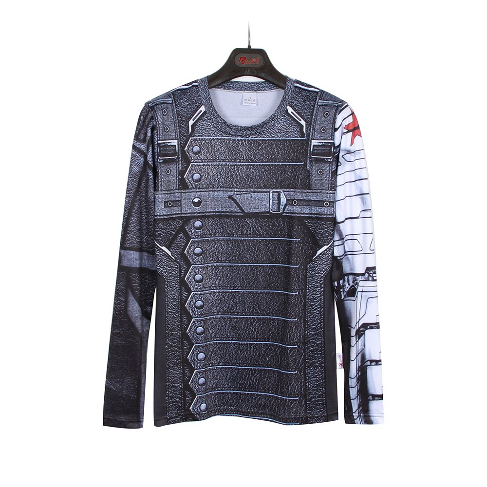RulerCosplay Winter Soldier Costume Shirt - Long Sleeve Fitness & Workout Top for Cosplay, Gym, and Superhero Theme Parties