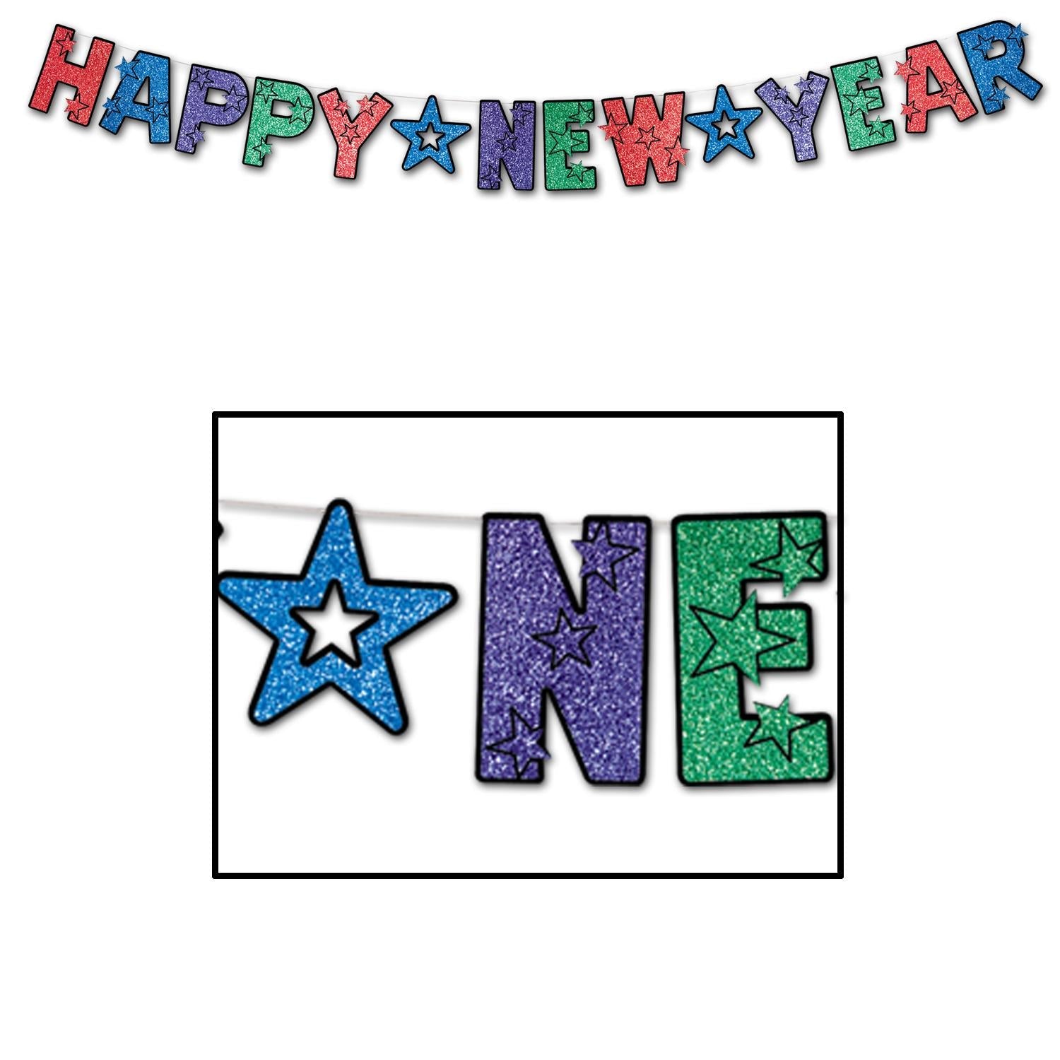 12 Pack Beistle Glittered Happy New Year Streamers - Multi Color Party Decorations for New Year's Eve, Birthday & Celebration Events