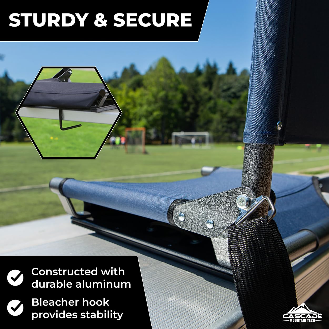 Cascade Mountain Tech Portable Folding Stadium Seat with Shoulder Strap - Comfortable Bleacher & Bench Cushion for Outdoor Sports, Concerts, and Events