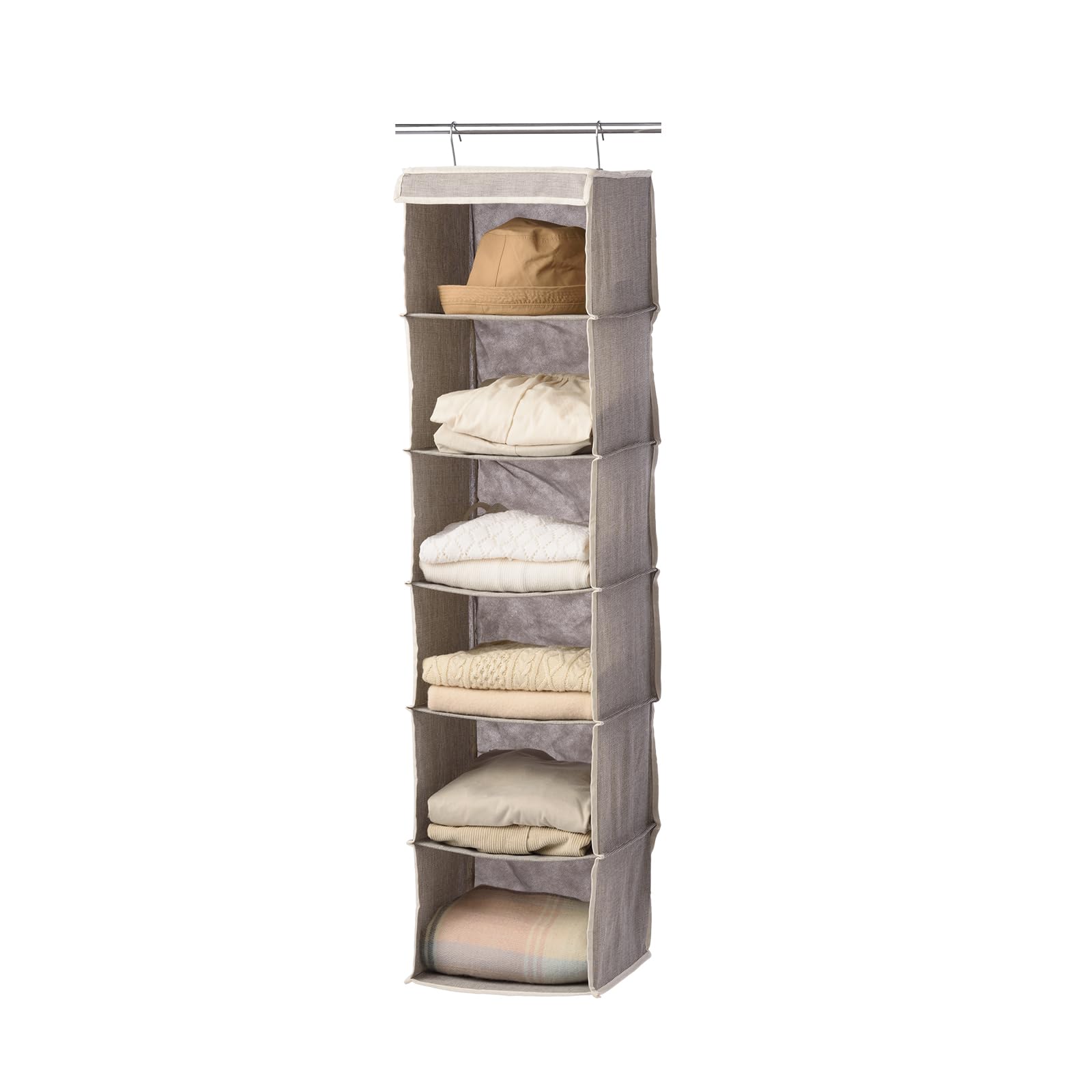 ALFIO Collapsible Hanging Closet Organizer - 6 Open Shelves with Dual Sturdy Hooks for Bedroom, Bathroom & Closet Storage - Space Saving Shelf Organizer for Clothes, Towels & Accessories