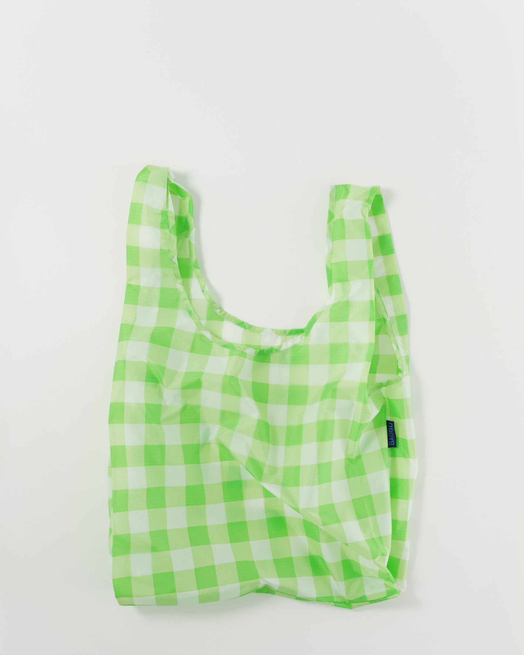 Baggu Standard Reusable Shopping Bag - Large Size, Checkered Lime Green Pattern - Eco-Friendly Grocery Tote for Shopping, Beach & Daily Use