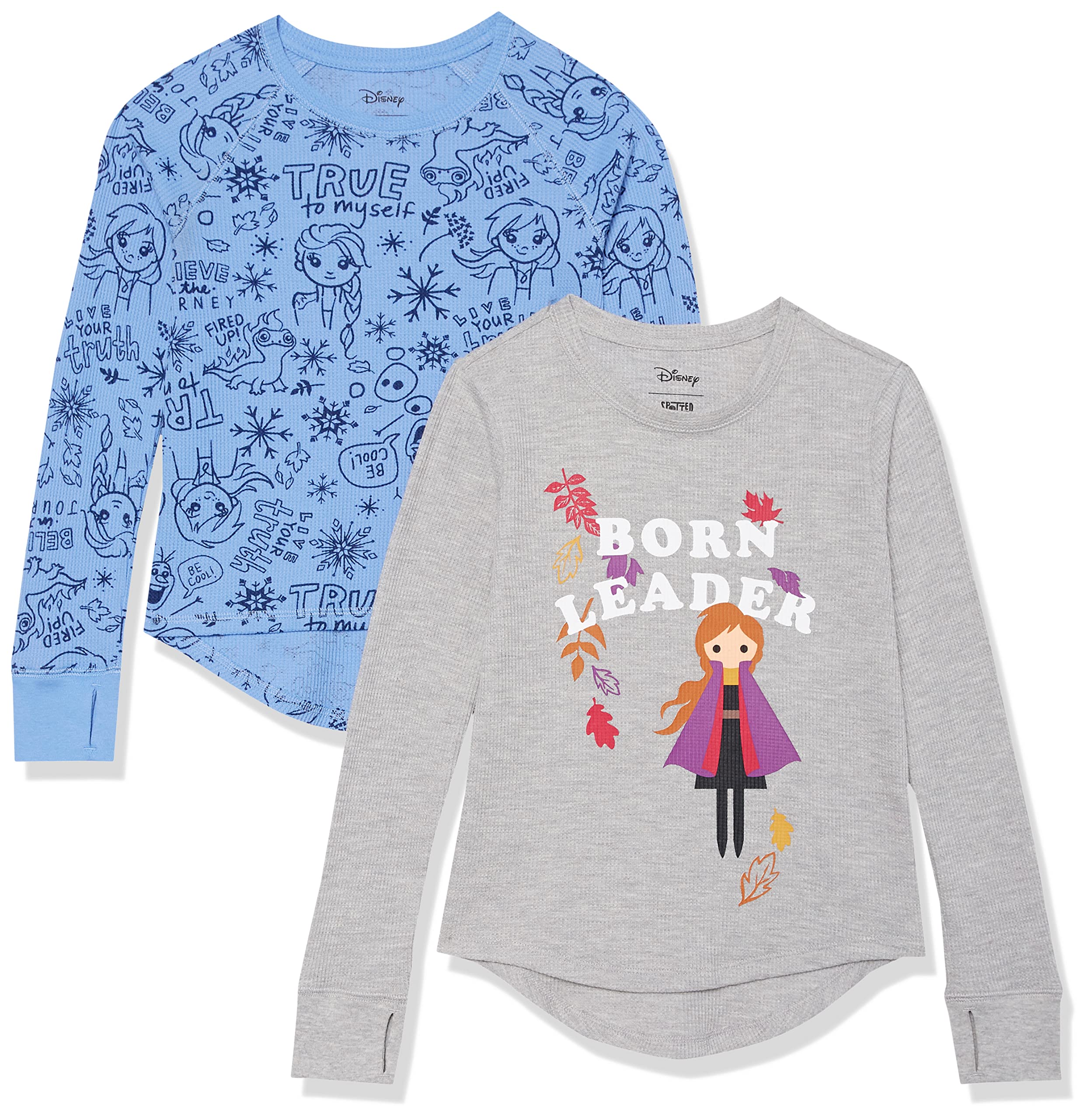Disney Marvel Star Wars Frozen Girls & Toddlers Long-Sleeve Thermal Shirts 2-Pack - Warm Winter Base Layer for Kids Outdoor Activities & Playdates