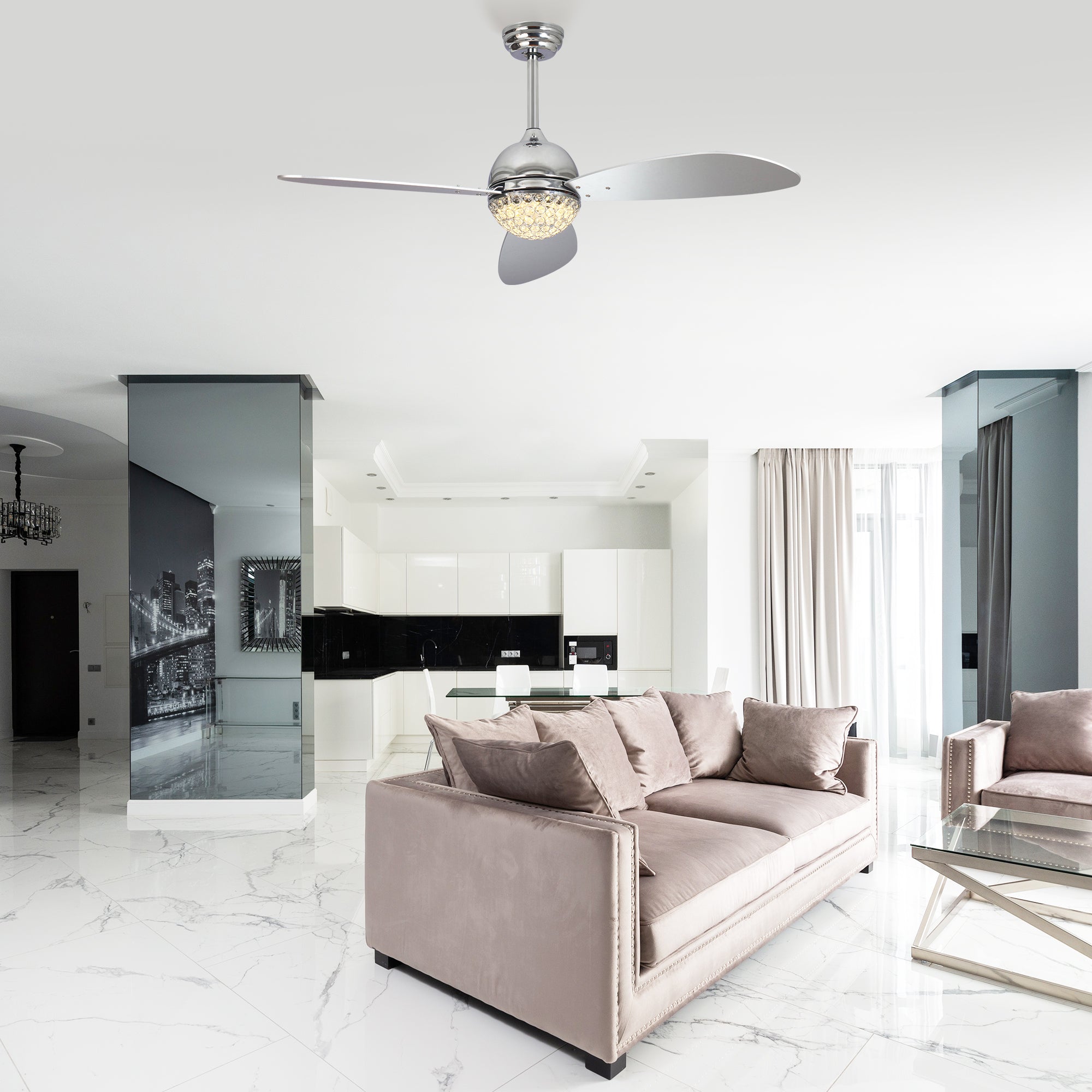 52 Inch Corvin Smart Ceiling Fan with Integrated LED Light, Remote Control - Perfect for Living Room, Bedroom, and Outdoor Patio Cooling