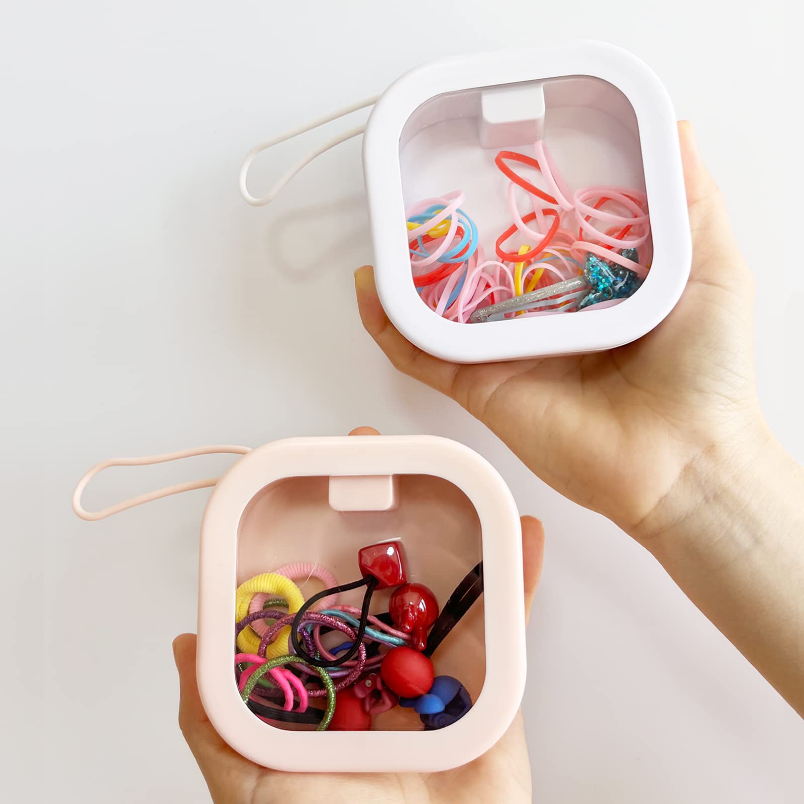 2-Pack Stackable & Hanging Hair Tie Organizer - Portable Hair Accessories Holder for Hair Ties, Qtips, Hair Clips & Hair Supplies (Pink & White) - Perfect for Travel, Bathroom & Vanity Organization