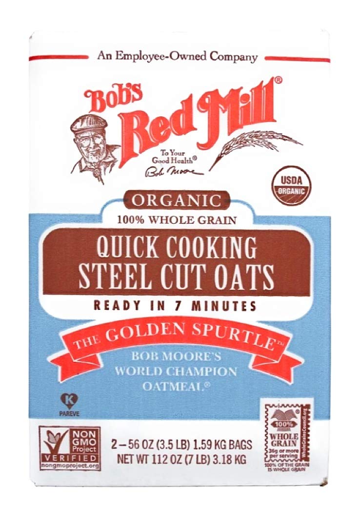 Organic Quick Cooking 100% Whole Grain Rolled Oats by Bob's Red Mill - 112oz (3.17kg) Bulk Pack | High Fiber Breakfast Cereal for Oatmeal, Baking & Smoothies | Gluten-Free & Non-GMO | Perfect for Overnight Oats & Healthy Recipes