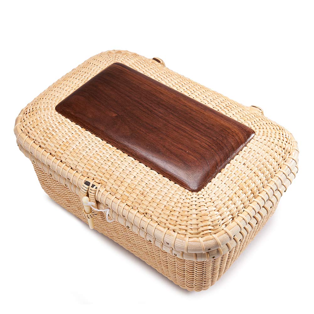 Handwoven Rattan Storage Basket Set with Lid - Nantucket Rectangular Baskets for Shelves, Home Organization & Decor | Perfect for Bedroom, Bathroom & Living Room Storage