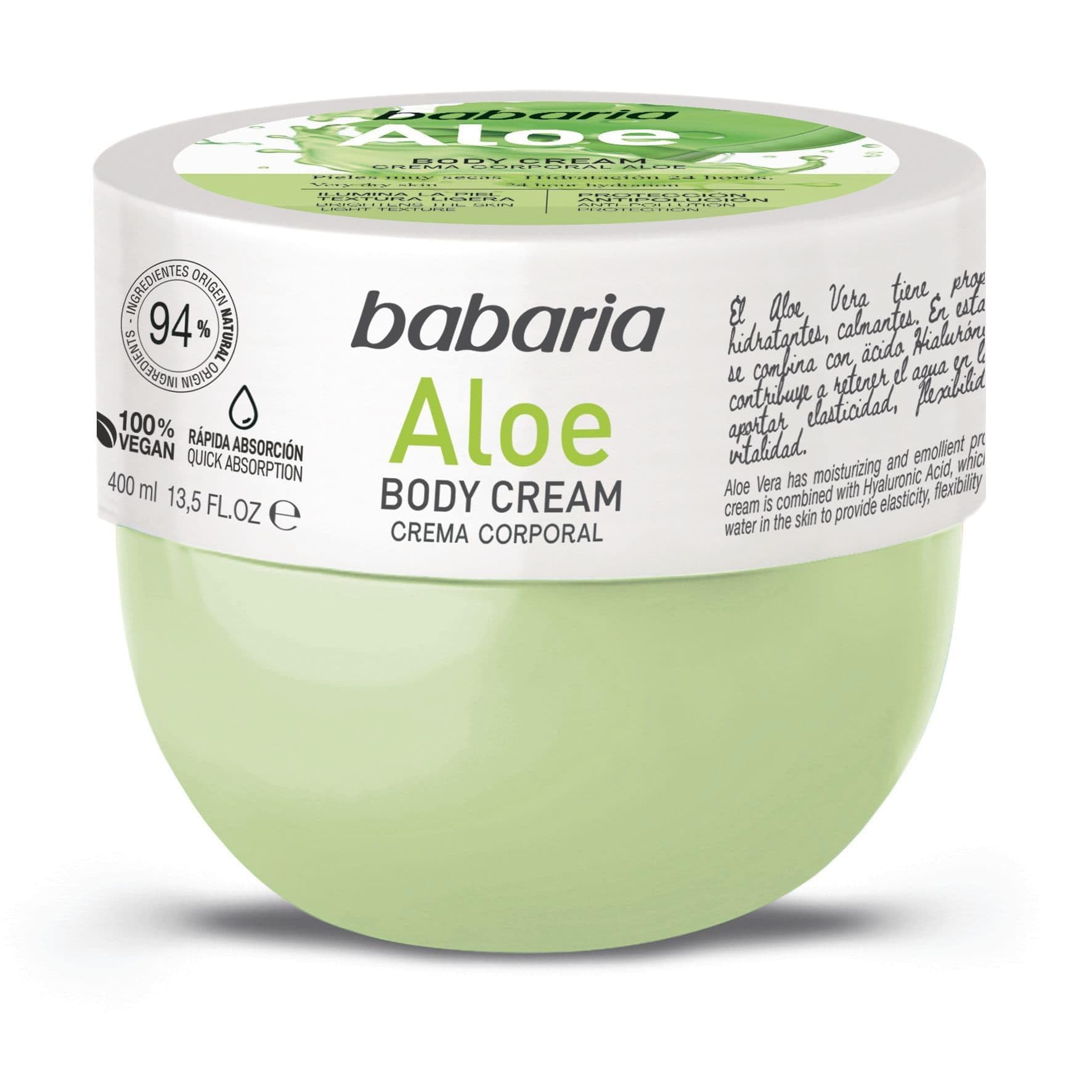 Babaria Aloe Vera Body Cream 400ml - Hydrating & Soothing Moisturizer for Dry Skin - Perfect for Daily Use & After Sun Care