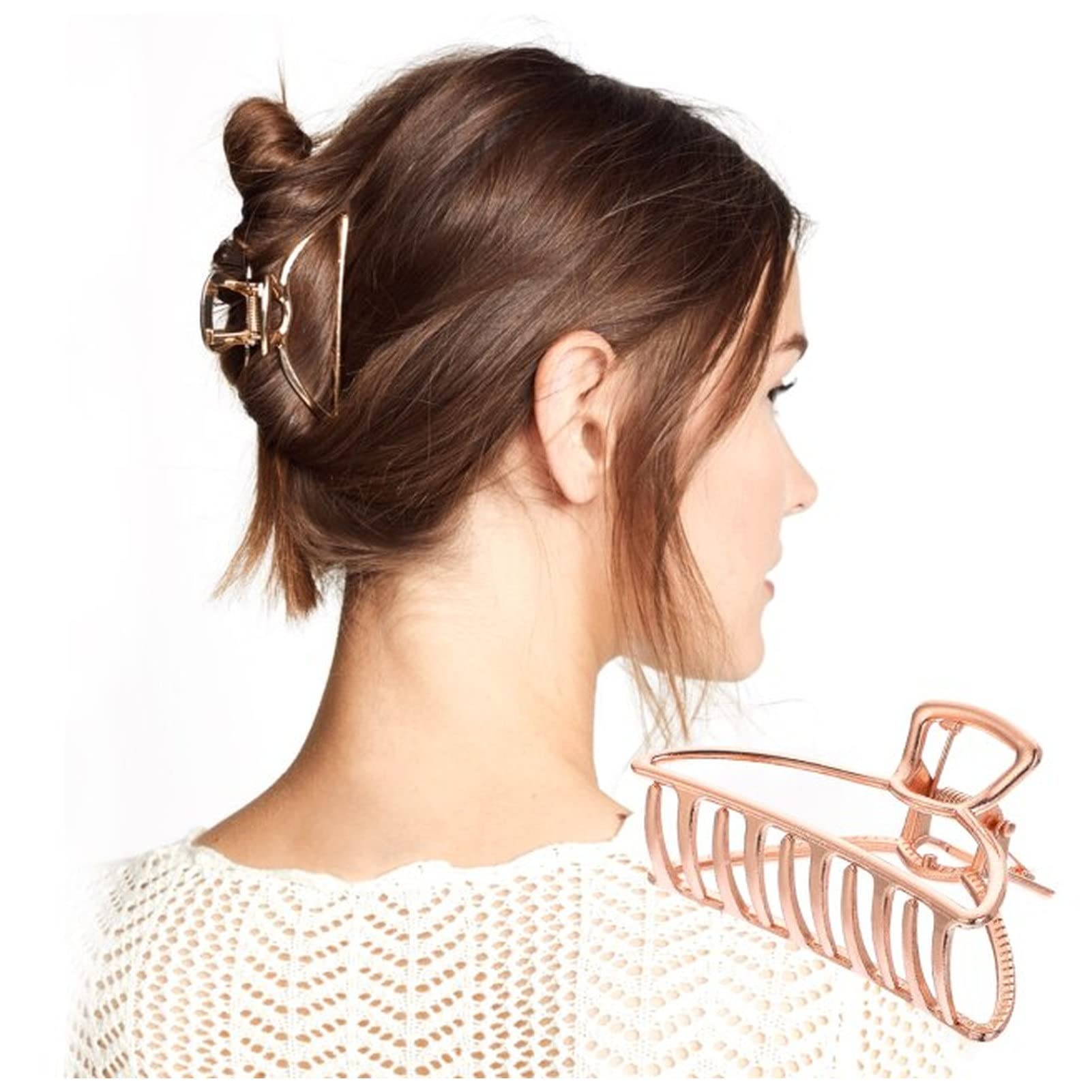 Zebiaotech Geometric Hair Claw Clip - Rose Gold Metal Hair Clamp for Women, Moon Shape Hair Crab Clip, Salon Styling Tool for Ponytails, Buns & Updos (1 Piece)