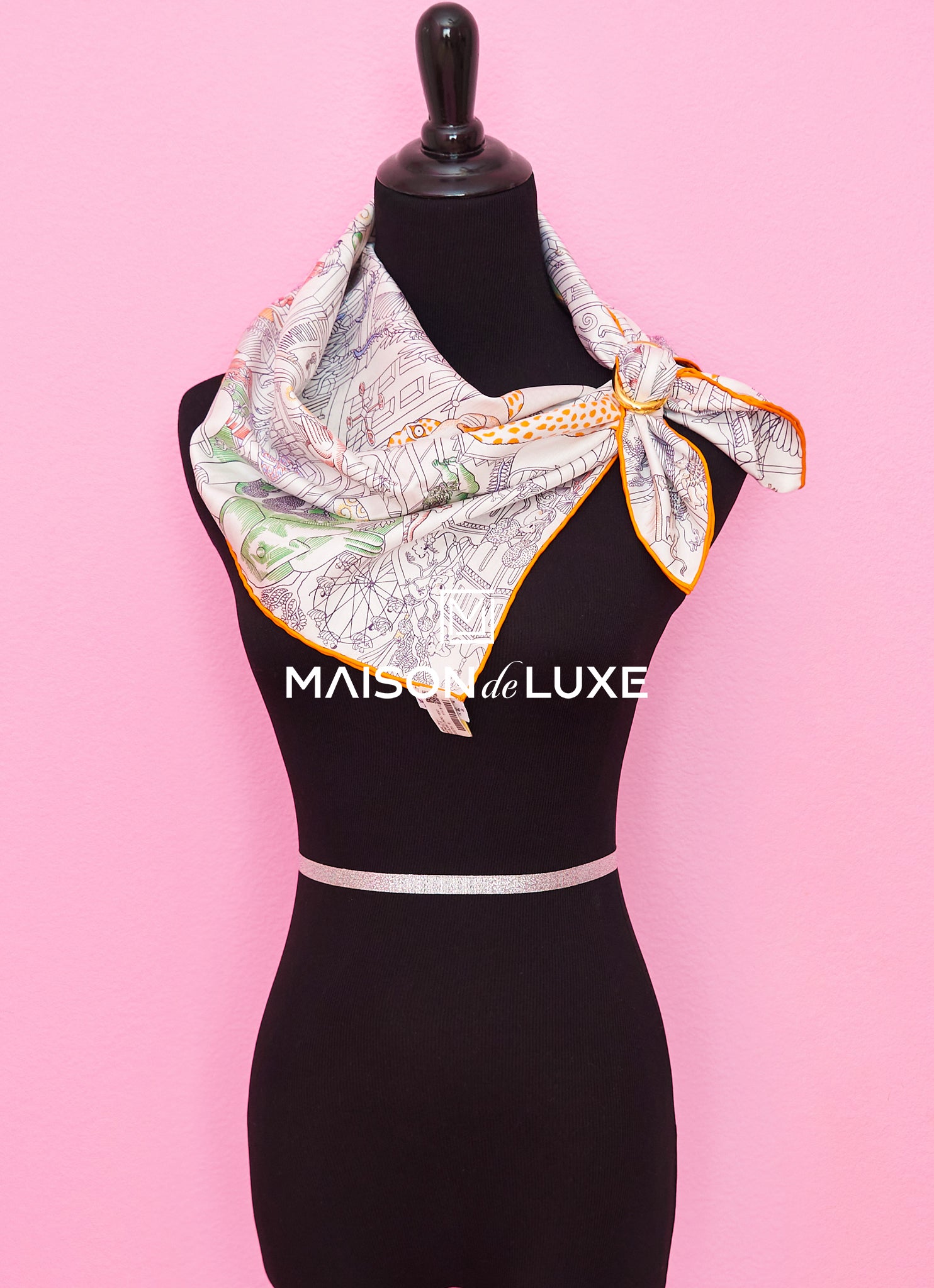 Authentic Hermes Animapolis White Twill Silk Scarf 90cm - Luxury Fashion Accessory for Women, Perfect for Gifts & Special Occasions