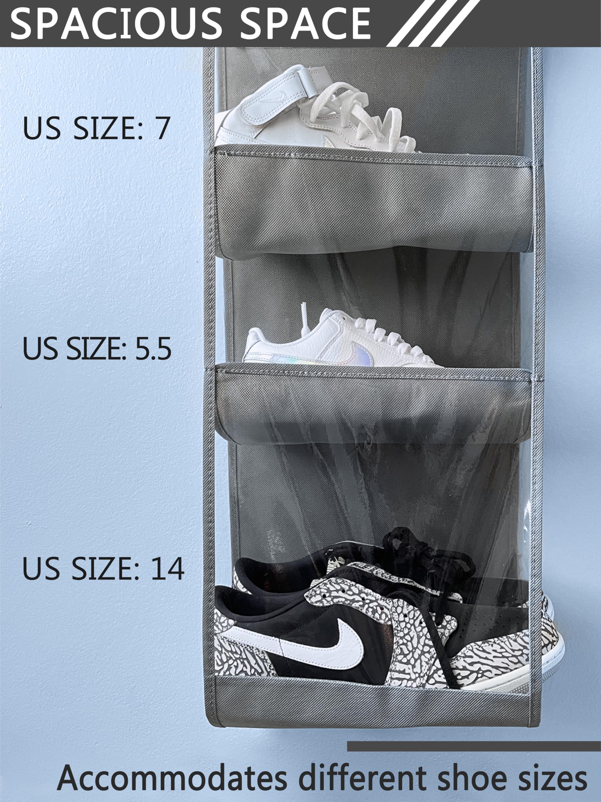 Zebricolo Extra Large 12-Pocket Hanging Shoe Rack for Closet - Space Saving Closet Organizer for Shoes (1 Pack, Grey) - Perfect for Bedroom, Dorm, Entryway & Small Space Storage