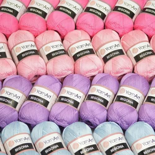 Premium Soft 100% Cotton Yarn for Knitting & Crochet - Yarn Art Begonia Yarn (1.76oz/50g, 185yds/169m) | Pastel & Shiny Colors | Ideal for Baby Blankets, Amigurumi, Scarves & DIY Crafts