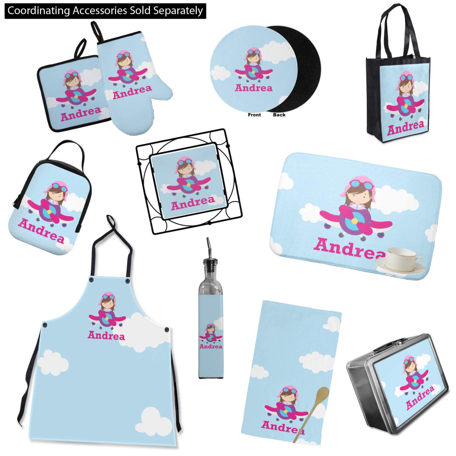 Custom Personalized Airplane & Girl Pilot Neoprene Oven Mitt with Name/Text - Heat Resistant Kitchen Glove for Baking, Cooking & Grilling - Perfect Gift for Aviation Enthusiasts & Aspiring Female Pilots