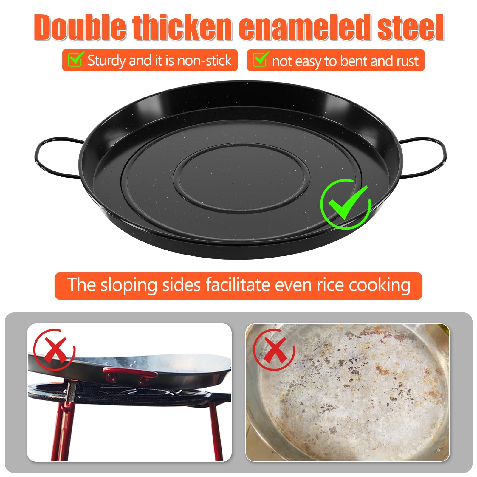 20-Inch Enameled Steel Paella Pan Set with Lid, Burner, Stand & Carry Bag - Complete Paella Kit with Built-In Ignitor, Regulator Hose (14 Servings) - Perfect for Outdoor Cooking, Parties, BBQs & Spanish Cuisine