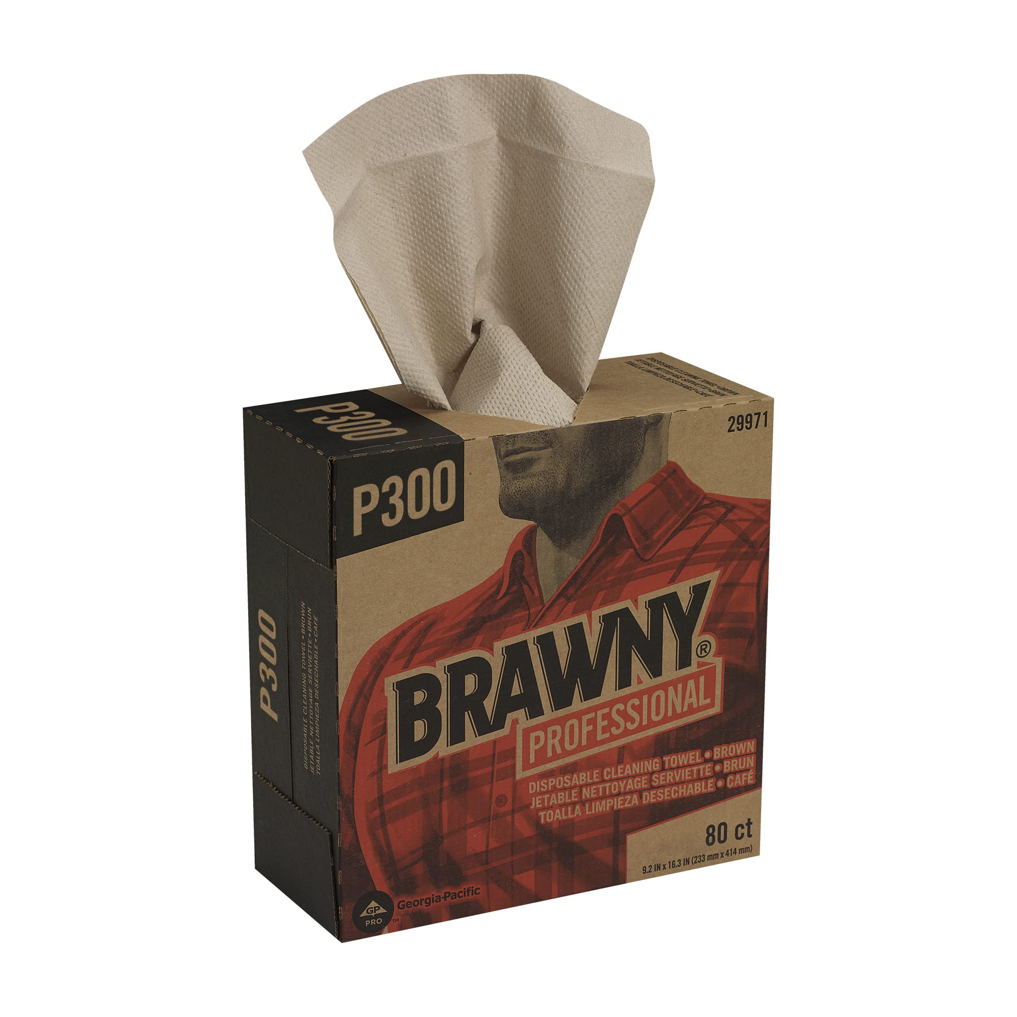 Georgia-Pacific Brawny Professional P300 Disposable Cleaning Towels - 10 Boxes (80 Count Each) | Light Duty Paper Towels for Kitchen, Office & Industrial Use | Brown Tall Box Commercial Cleaning Supplies