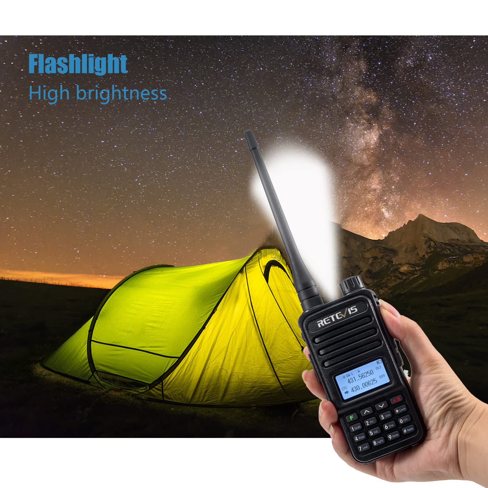 Retevis RT85 Long Range Walkie Talkies for Adults - Dual Band Two Way Radio with Charging Base, 1400mAh Battery, Flashlight & DTMF Remote Stun - Ideal for Hiking, Camping, Hunting & Outdoor Adventures (2 Pack)