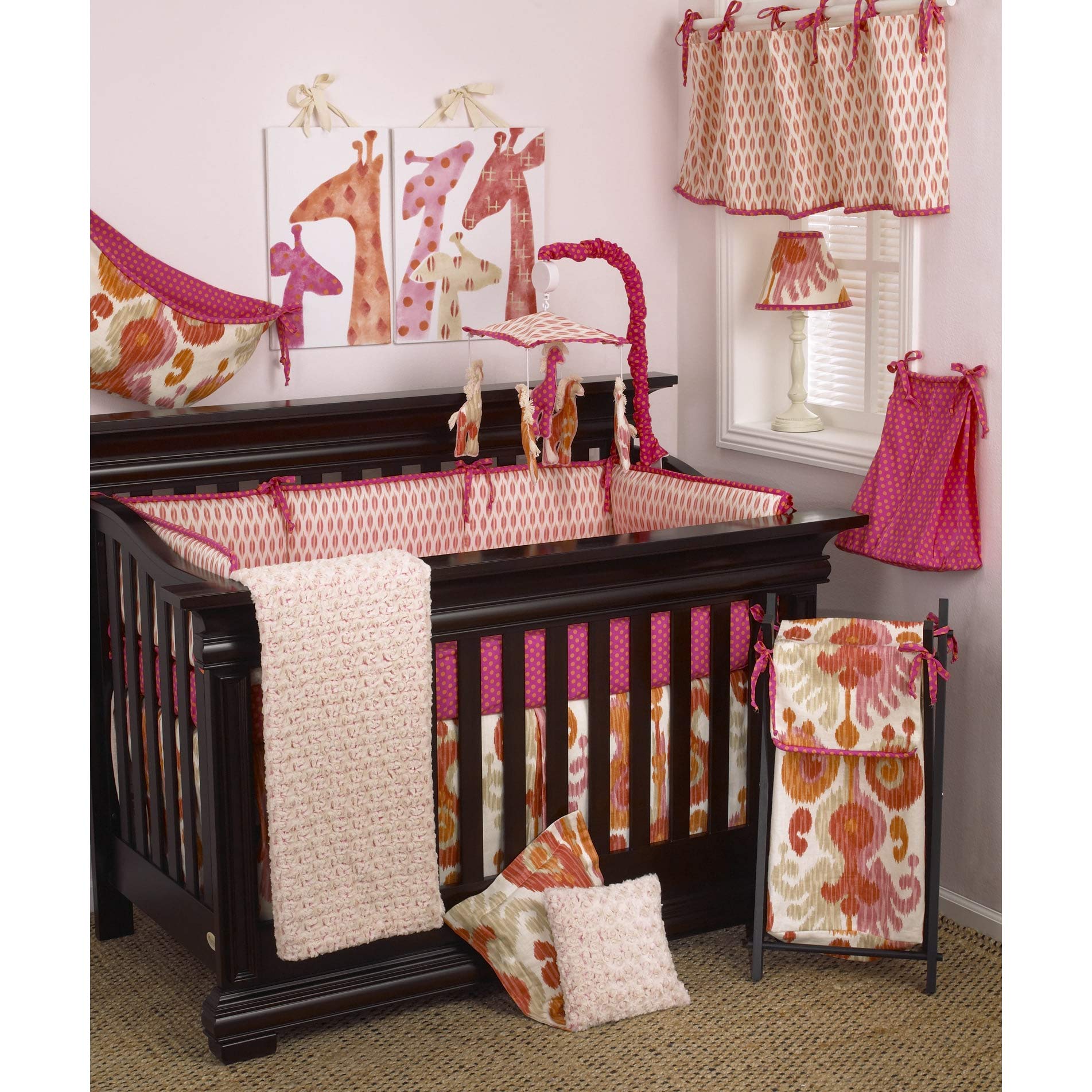 7-Piece Crib Bedding Set for Baby Girls - Soft Cotton Nursery Set in Orange, Pink & Tan Polka Dots - Perfect for Newborns & Toddlers - Ideal for Nursery Decor, Baby Showers & Gift Giving