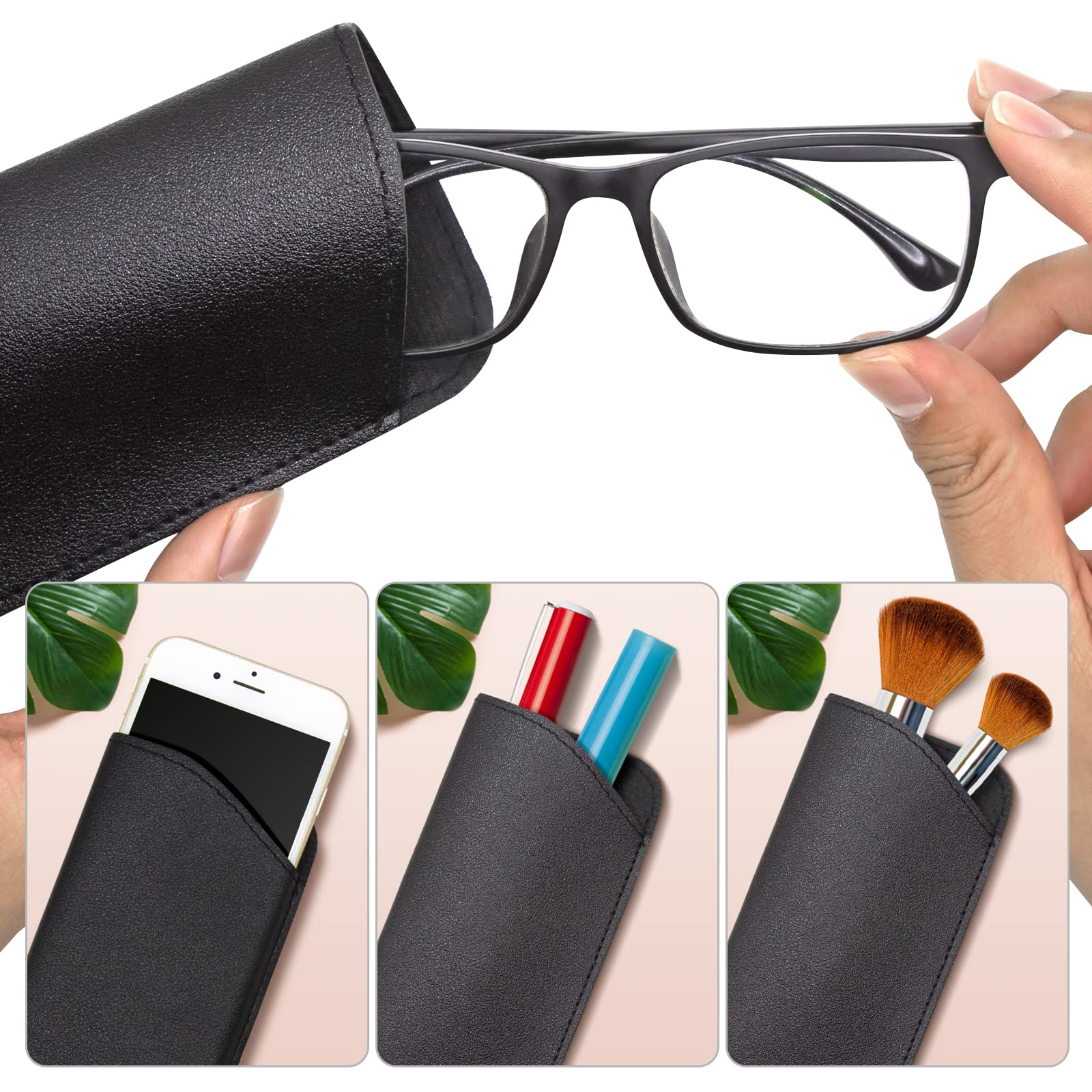 Premium Soft Leather Glasses Case for Women, Men & Kids - Travel-Friendly Eyeglass Pouch Holder for Reading, Driving & Daily Use