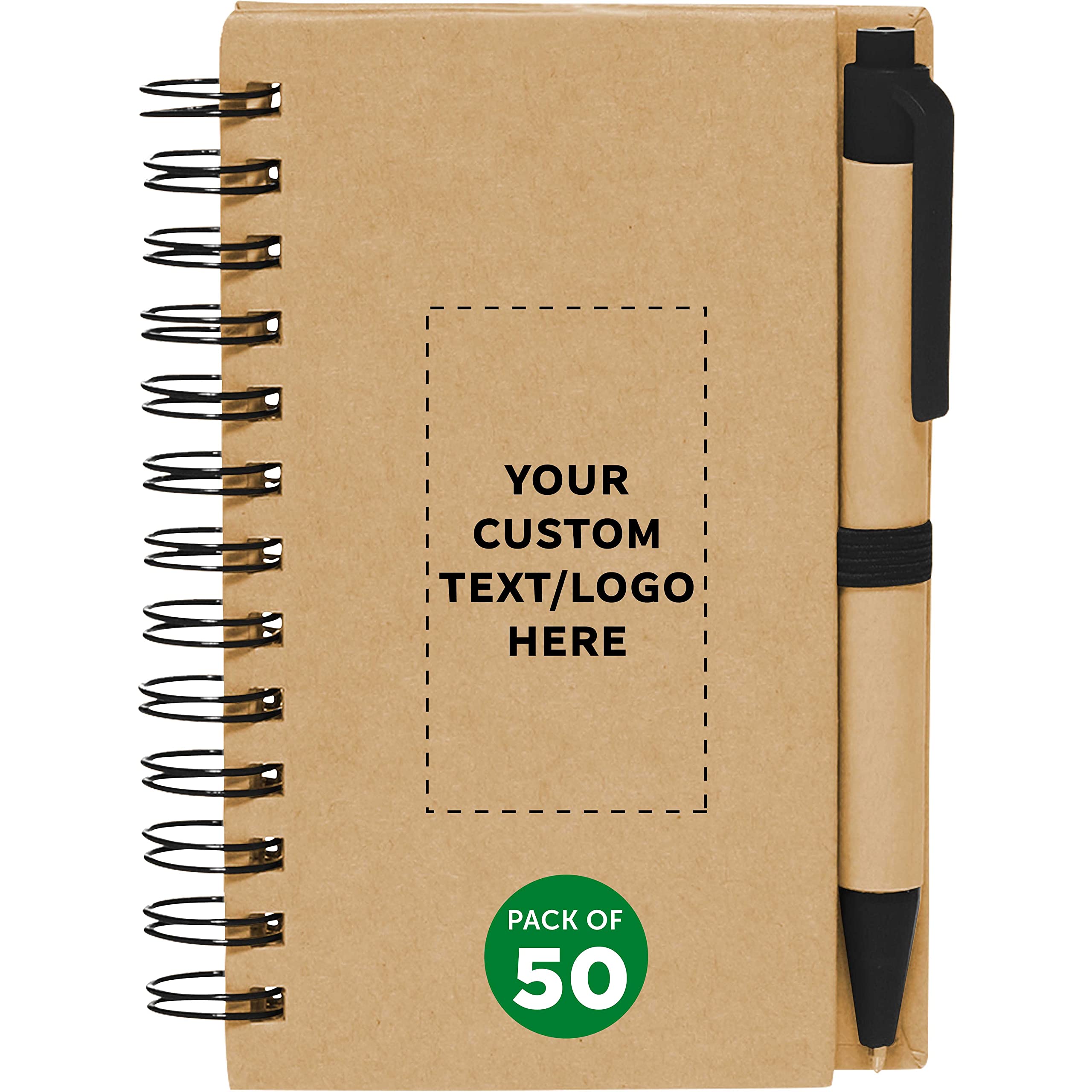 Custom Mini Spiral Notebooks with Black Ink Pens (Set of 50) - Personalized Bulk Pack for School, Office & Business Use - Great for Notes, Journals & Gifts - Black