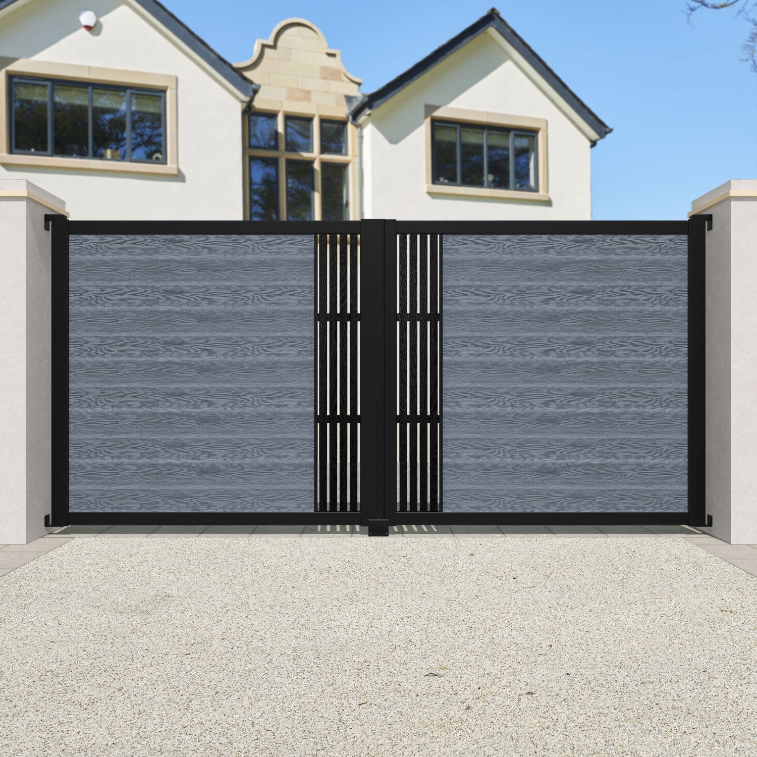 Classic Aspen Straight Top Driveway Gate - Anthracite Finish with Middle Screen | Durable & Stylish Driveway Entrance Solution for Homes & Estates