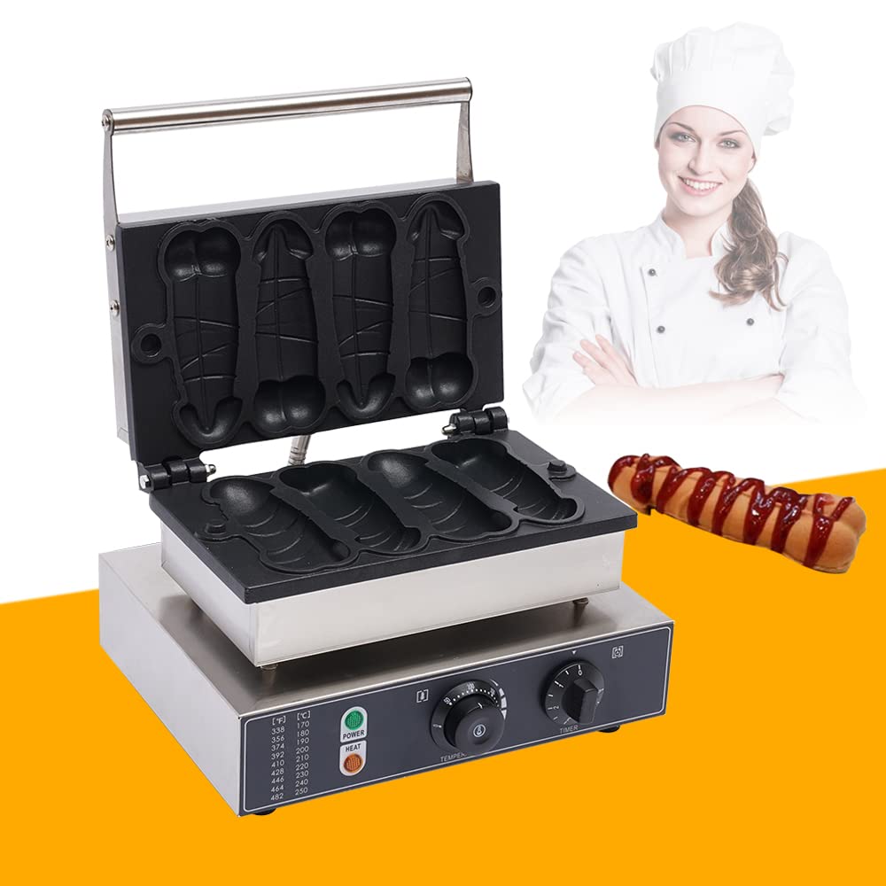 Commercial Waffle & Hot Dog Maker - 1.6KW Dual Corn Dog & Sausage Baker with 4 Grids, Adjustable Timer (0-5min) & Temperature (122-482°F) - Perfect for Carnivals, Food Trucks, and Home Breakfast Cooking