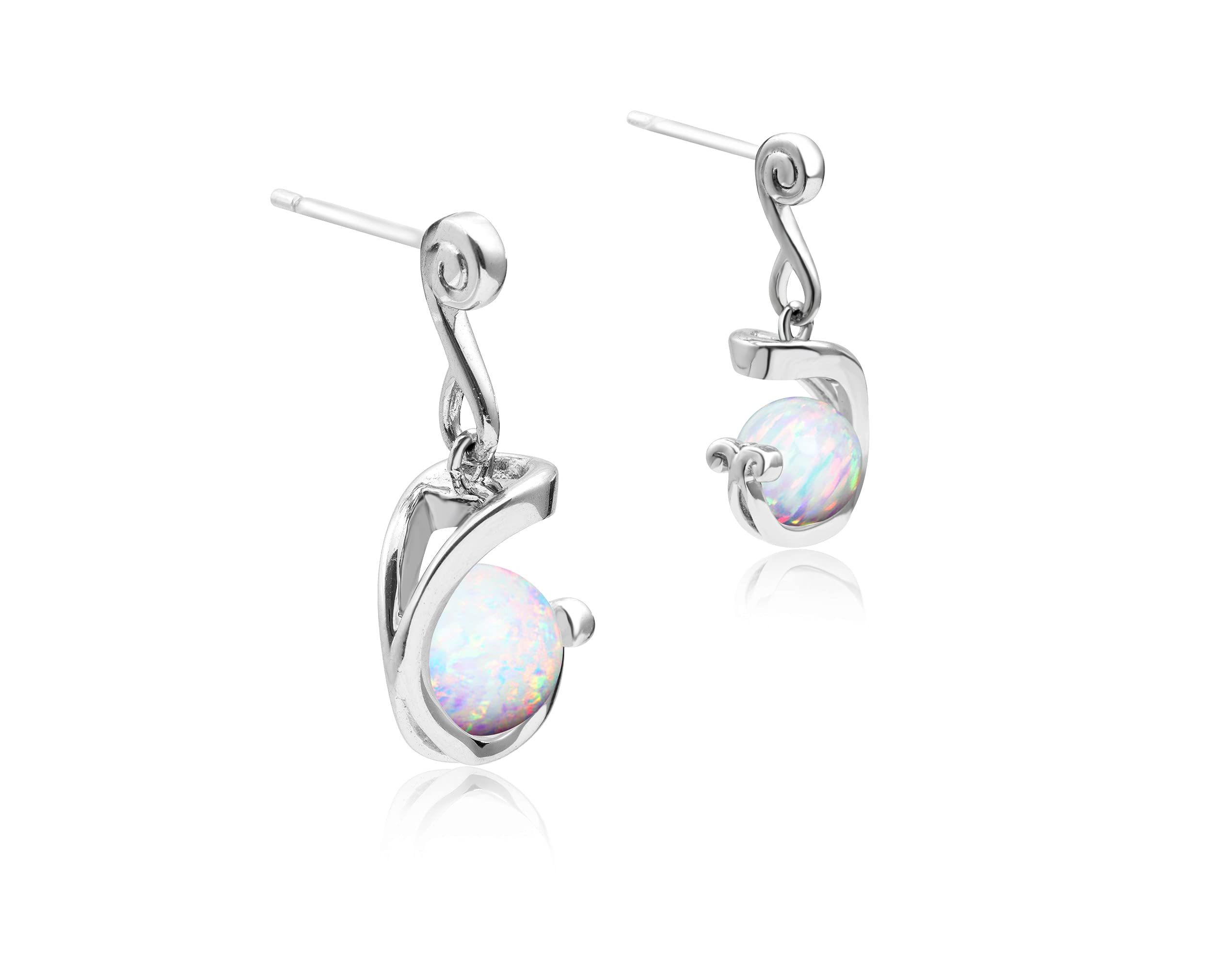 Rainbow Opal Dangle Earrings for Women - October Birthstone Jewelry - Silver Ball Drop Earrings for Everyday Wear - Elegant Round Gemstone Earrings for Gifts, Parties & Special Occasions