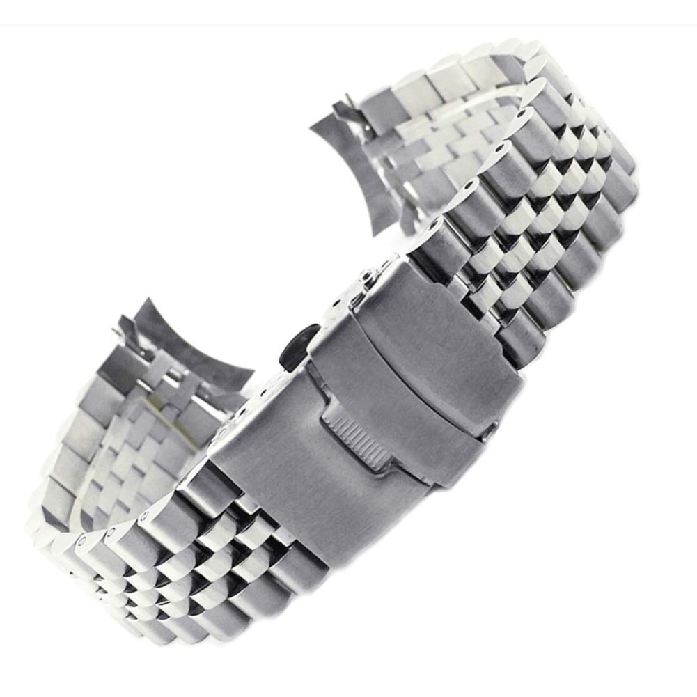 Premium Curved Stainless Steel Watch Band - Adjustable Metal Bracelet Strap with Secure Buckle Clasp | Perfect for Apple Watch, Samsung Galaxy & Smart Watches | Dress, Sports & Everyday Wear