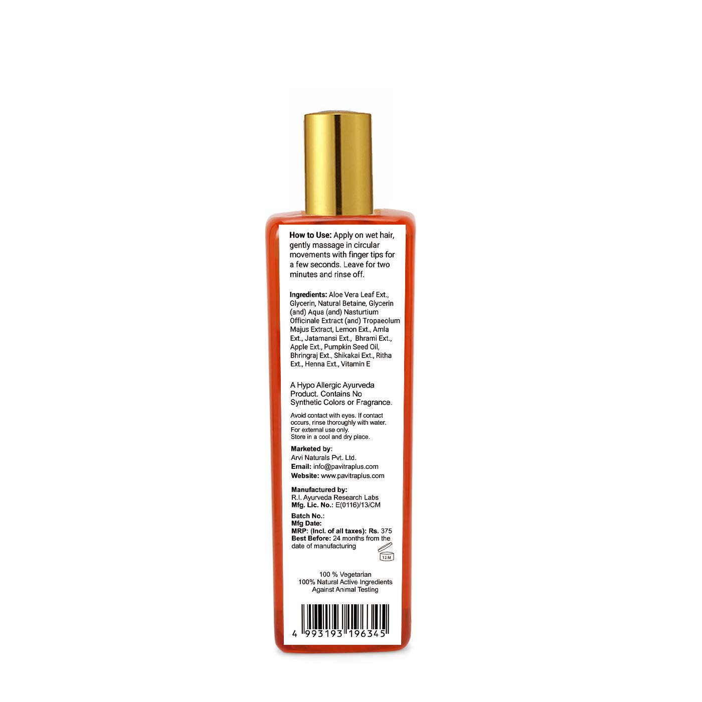 Pavitra+ Ayurvedic Hair Loss Control Shampoo with Amla, Brahmi & Bhringraj - Herbal Extracts for Deep Hair Nutrition, Thicker & Stronger Hair Growth - 200ml (Pack of 1) - Best for Thinning Hair, Hair Fall Prevention & Daily Scalp Care