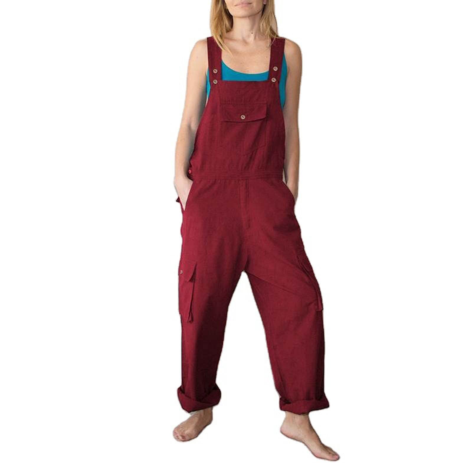 Women's Casual Baggy Overalls Jumpsuit with Pockets - Solid Color Loose Bib Overalls Cargo Pants Wide Leg Plus Size - Perfect for Streetwear, Workwear & Everyday Fashion