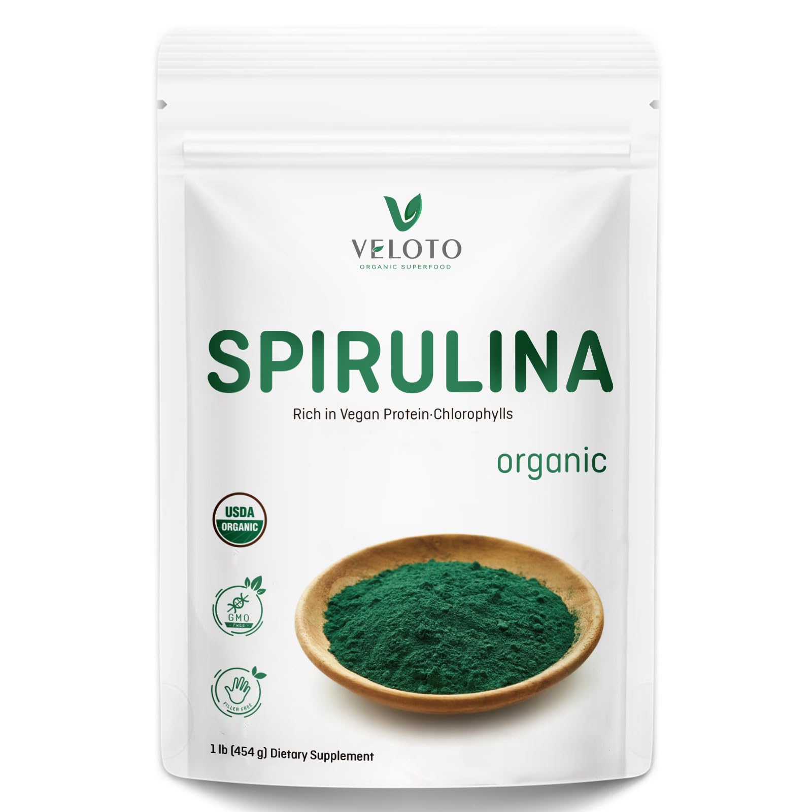 Organic Spirulina Powder Superfood - 1 Pound (16 Ounce) | Vegan Protein, Antioxidants & Vitamins Supplement for Immune Support | Non-GMO, Gluten-Free | Smoothies, Detox Drinks & Health Boosters