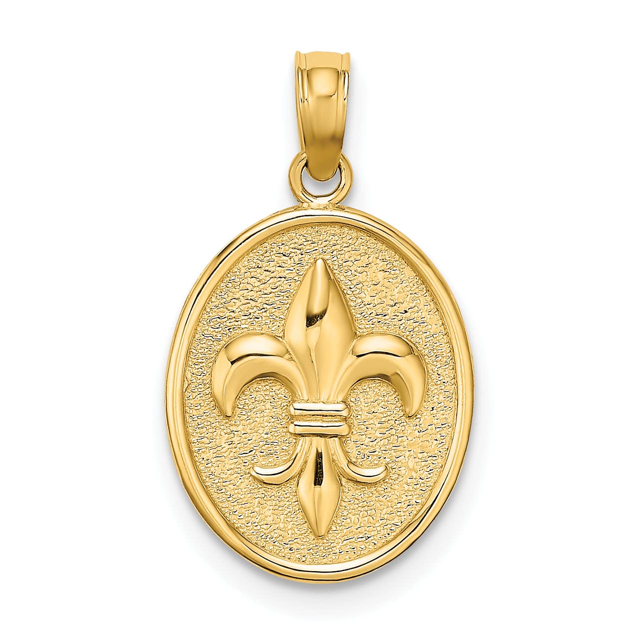 14k Yellow Gold Fleur-De-Lis Oval Disc Charm Pendant - Elegant French-Inspired Jewelry for Necklaces & Bracelets - Perfect for Gifts, Weddings & Special Occasions