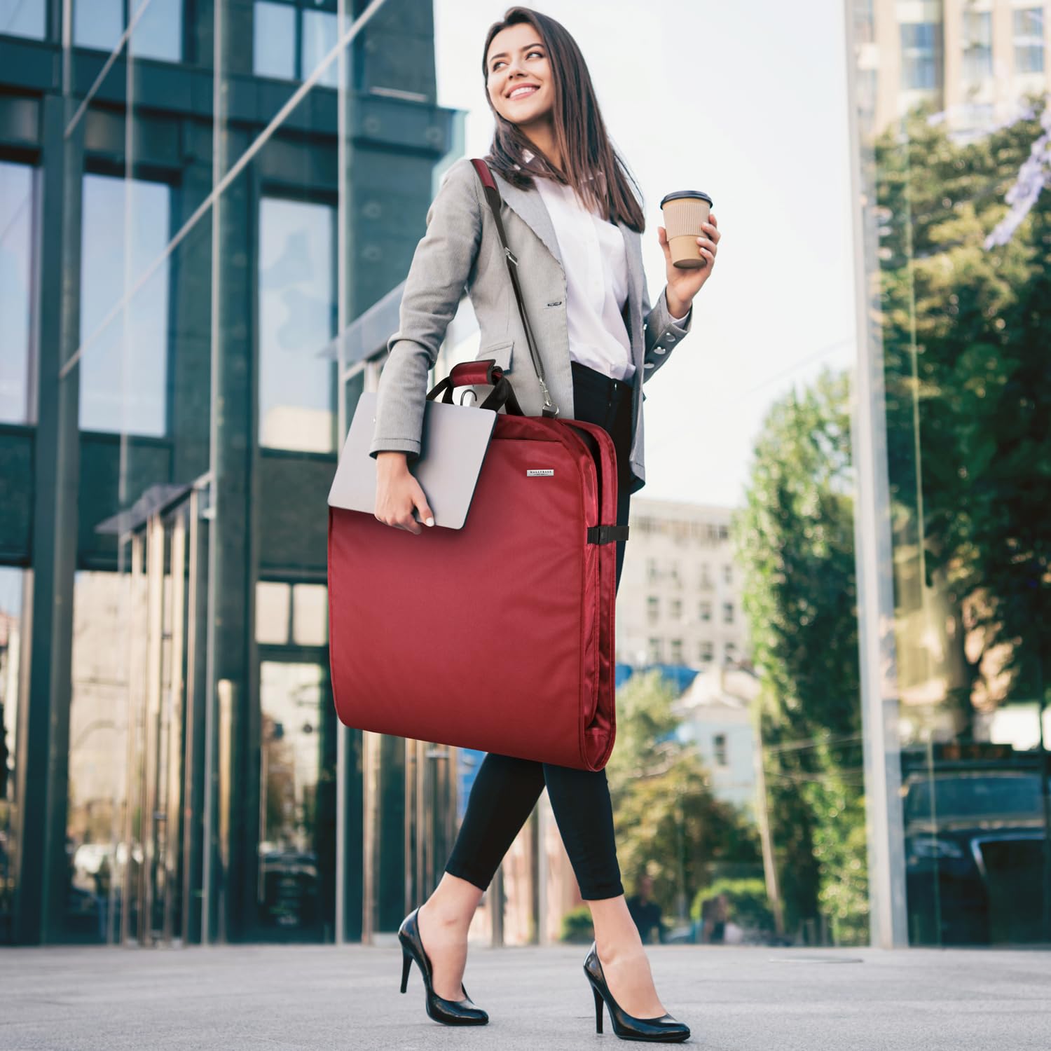 Premium Carry-On Travel Garment Bag with Shoulder Strap & Multiple Pockets - 52 Inch Wrinkle-Free Suitcase for Business Trips & Formal Events (Red) - Ideal for Air Travel, Weddings, and Office Commutes