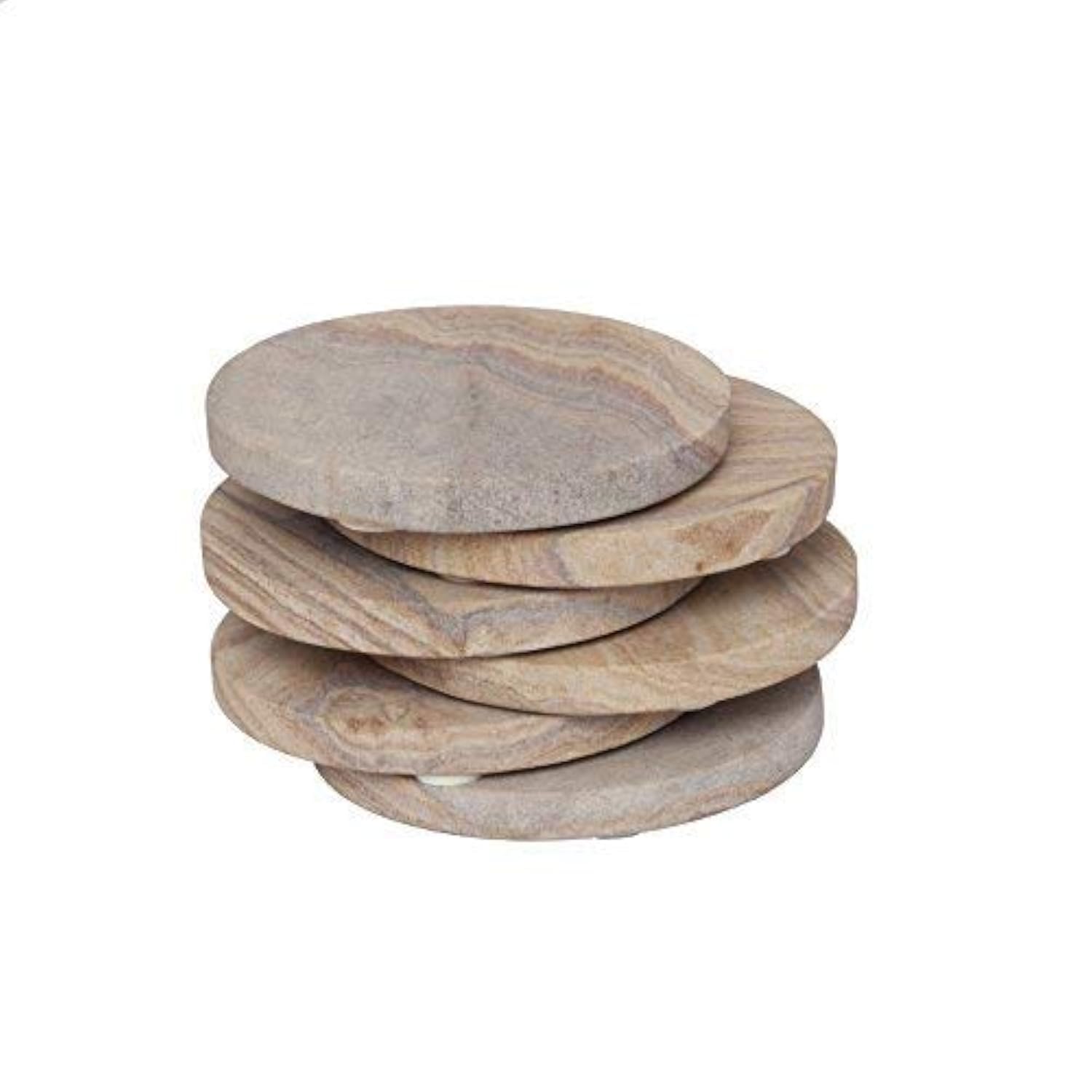 GoCraft Natural Yellow Sandstone Drink Coasters Set of 6 | Absorbent Round Coasters for Wine Glasses, Beverages & Barware | Perfect for Home, Office & Restaurant Use