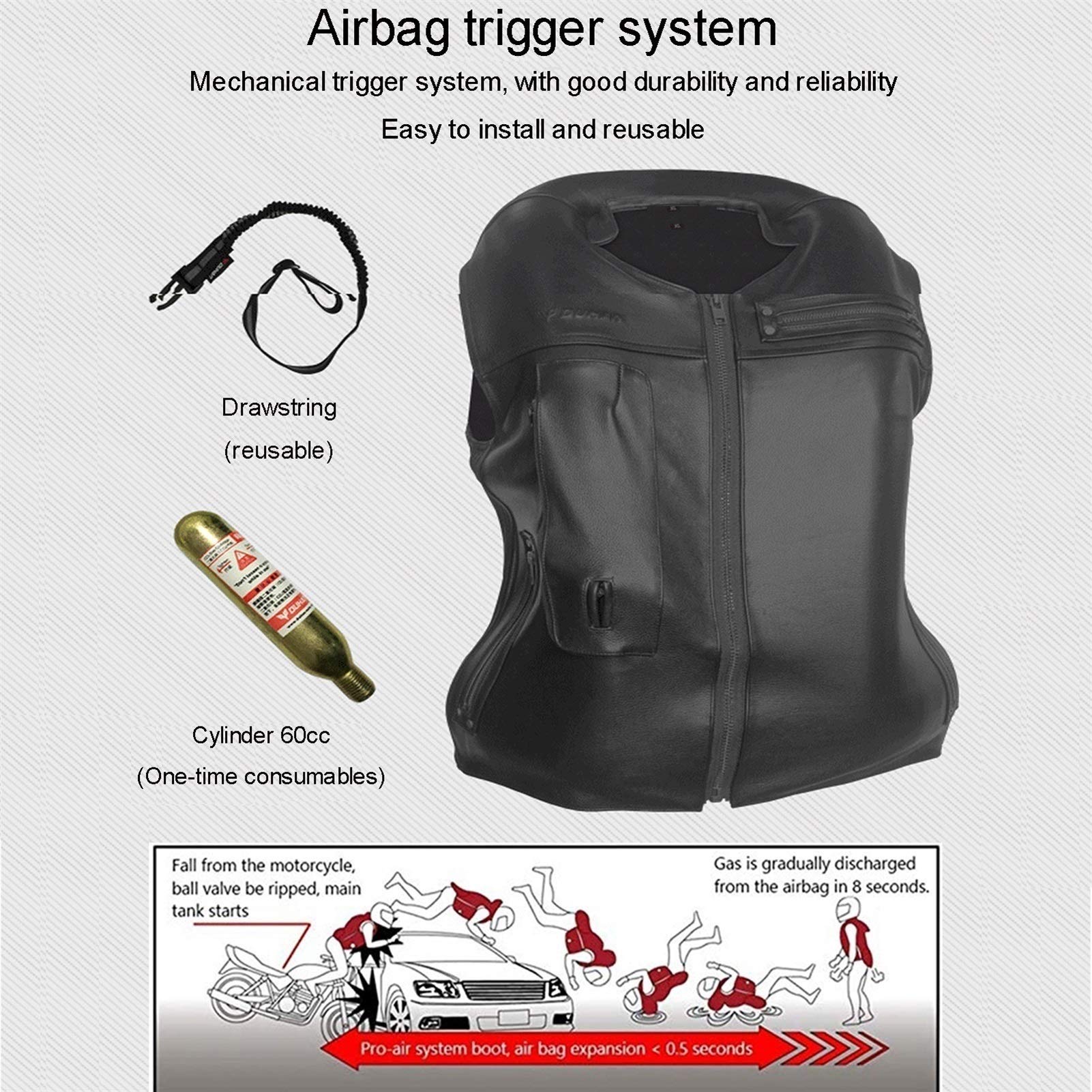 Black Leather Motorcycle Airbag Vest - Durable Cowhide for Outdoor Riding