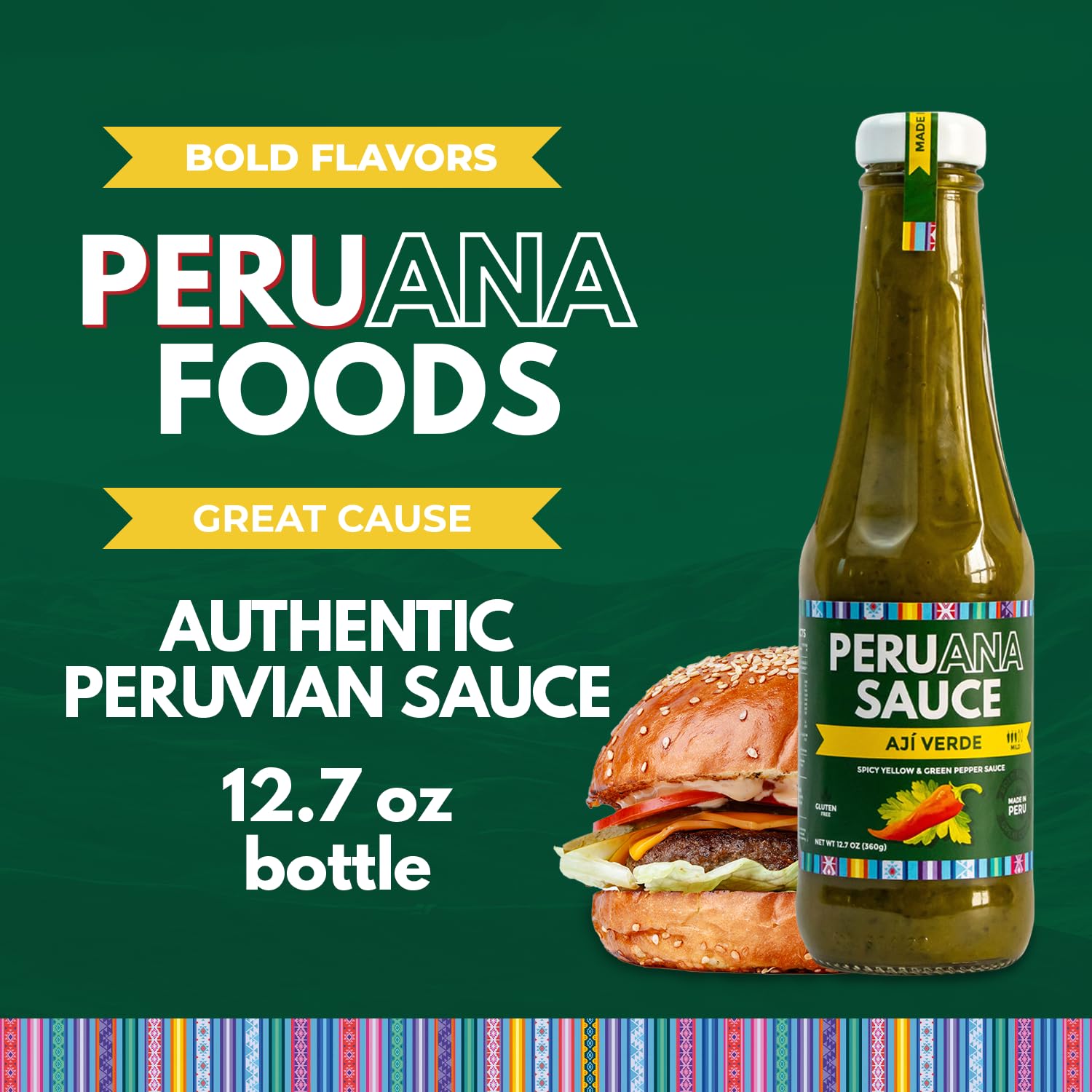 Authentic Spicy Peruvian Green Hot Sauce (Aji Verde) - 12.7 oz Glass Bottle - Made in Peru with Fresh Ingredients, No Artificial Colors, Gluten Free, Peanut Free, Lactose Free - Perfect for Tacos, Grilled Meats & Peruvian Dishes