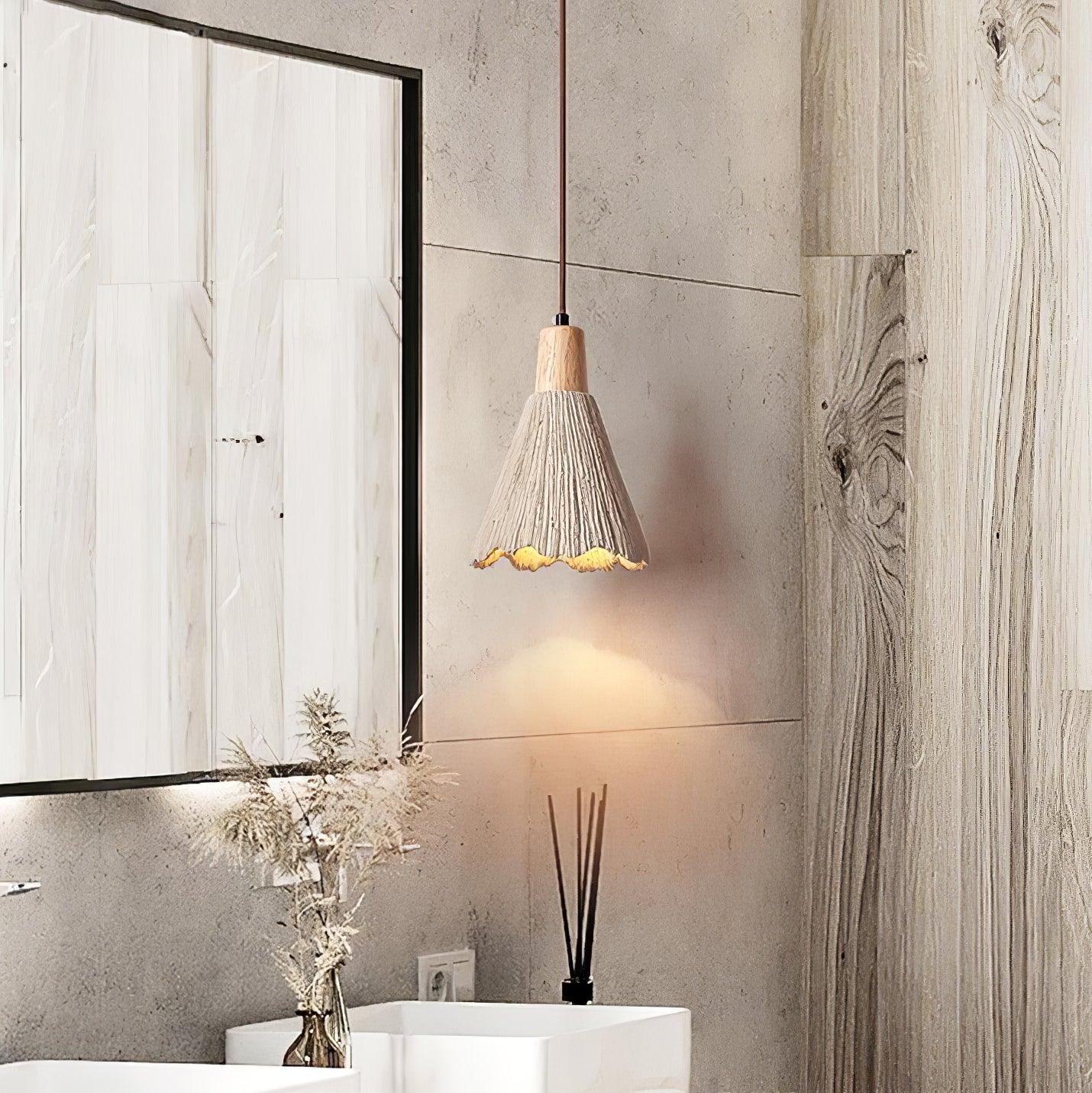 Modern Concrete Pleated Pendant Light - Industrial Style Hanging Lamp for Kitchen Island, Dining Room & Bedroom Lighting
