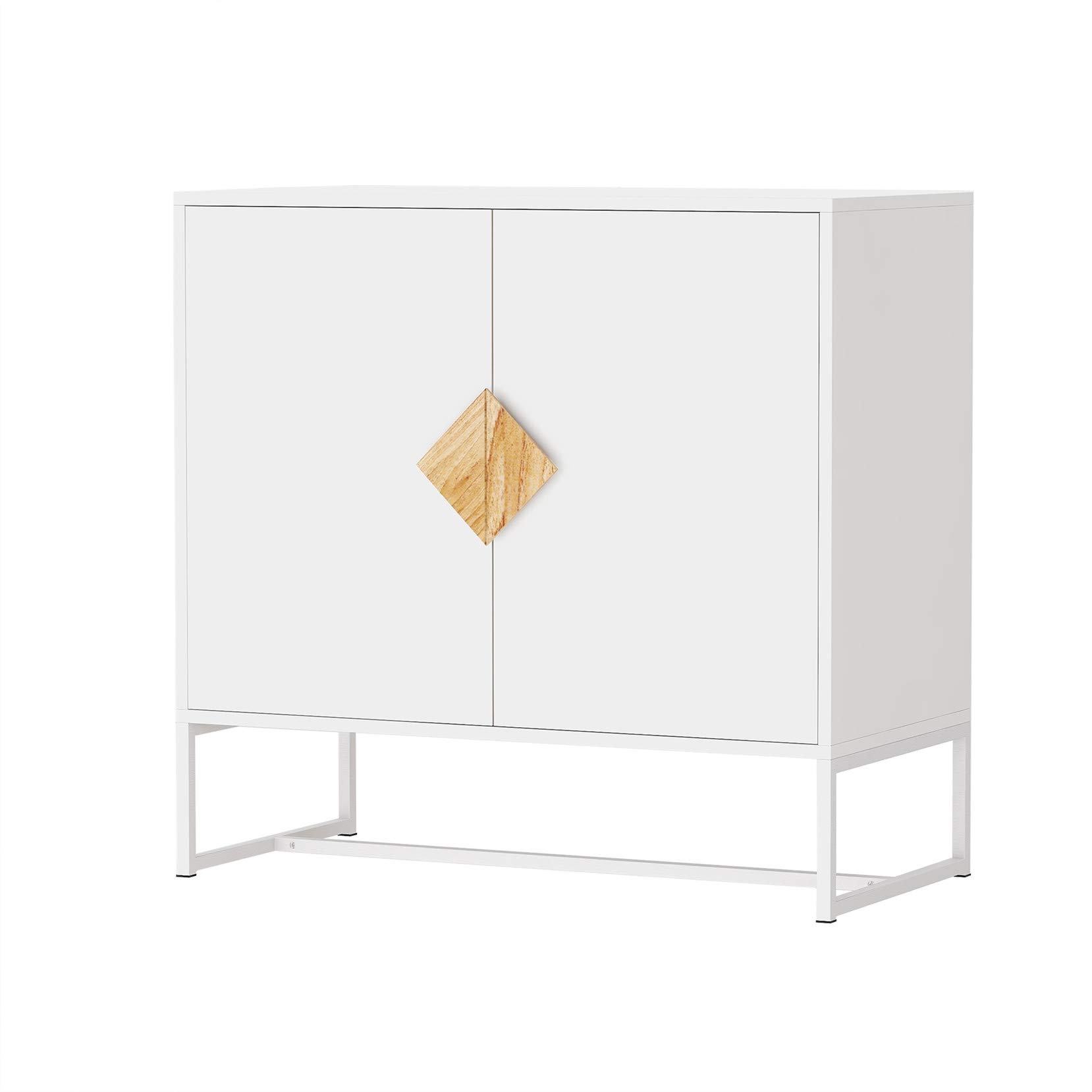 HomVent 2-Door Storage Cabinet with Solid Wood Square Handles - Shoe Organizer, Side Table for Living Room, Office, Bedroom - White | Perfect for Entryway, Closet & Home Organization