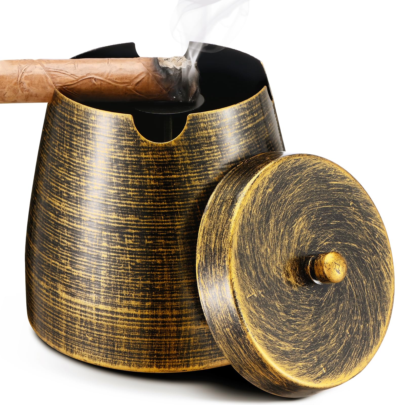 Premium Windproof Cigar Ashtray with Lid - Large Outdoor Patio Ashtray Holder for Men, Ideal Gift for Dad, Husband & Boyfriend | Perfect for Smoking Lounges, Backyard BBQs & Man Cave Decor (X-Large)